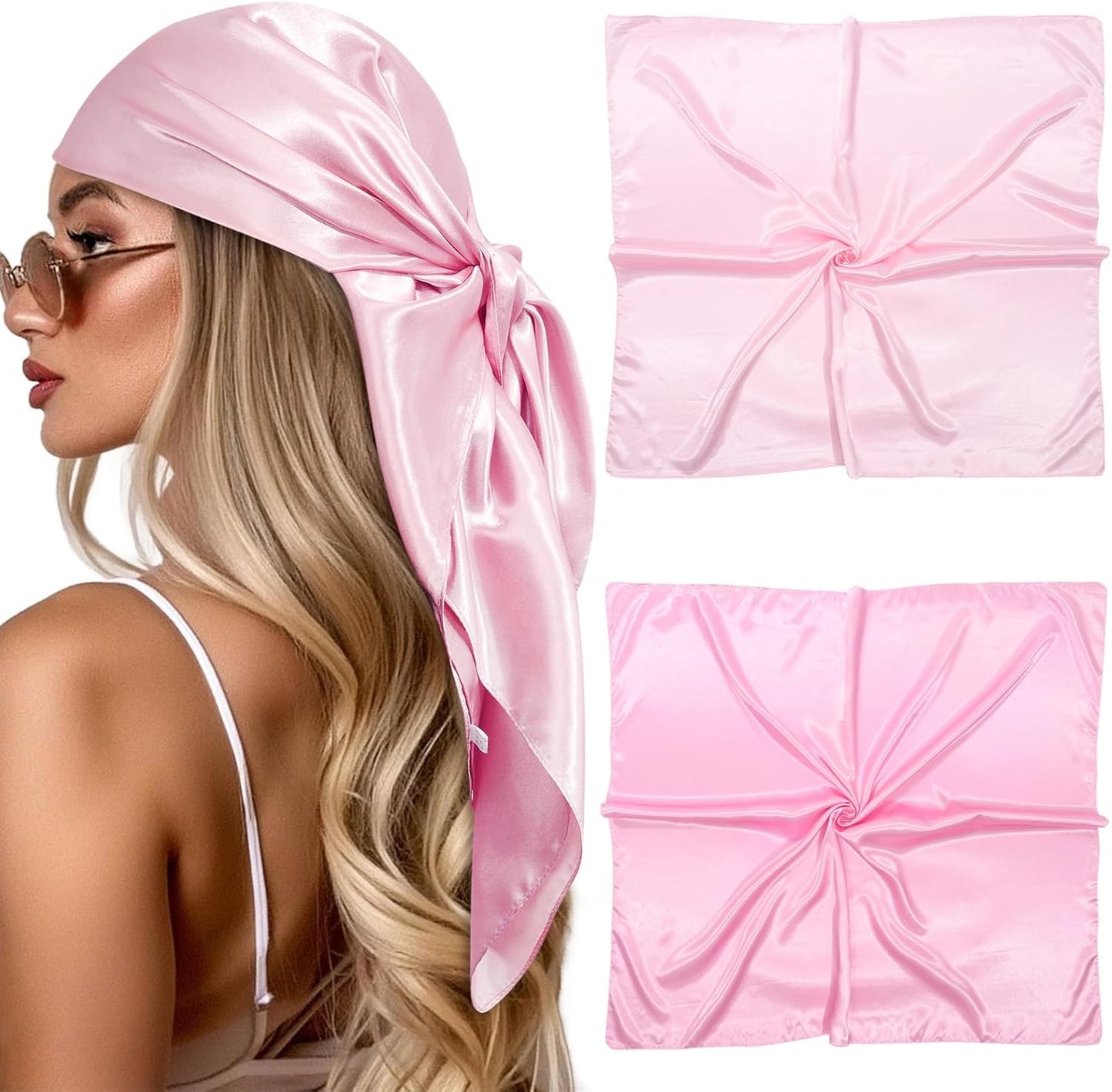 CHLINS 35” Large Head Scarf for Women Satin Head Scarf 2Pcs Square Silk Like Hair Scarf Bandanas Hair Wrapping Neck Scarf