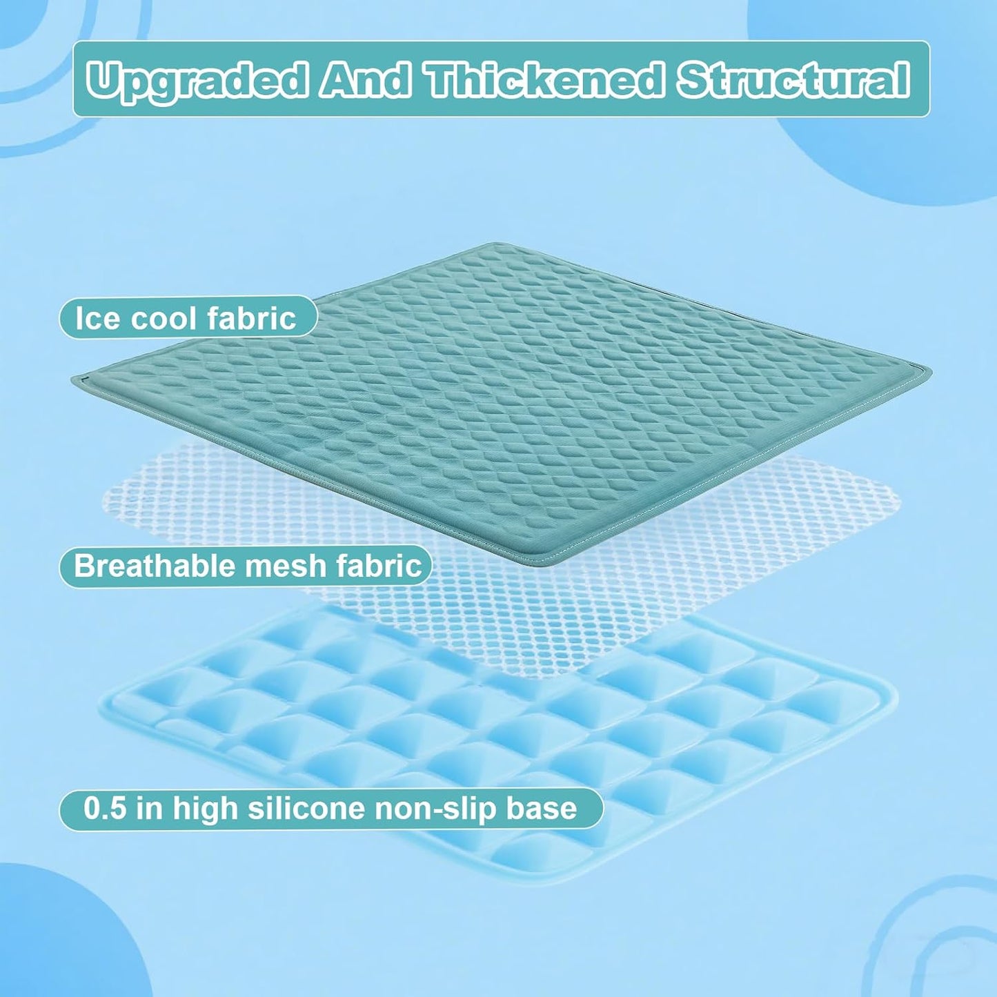 Newly Upgraded Dog Cooling Mat 34x23 in,Ice Breathable Fabric, Solid Silicone Honeycomb Heat Dissipation Structure, Long-Lasting Coolness Cooling Mat for Dogs(Q-Max>0.5) Washable& Non-Toxic