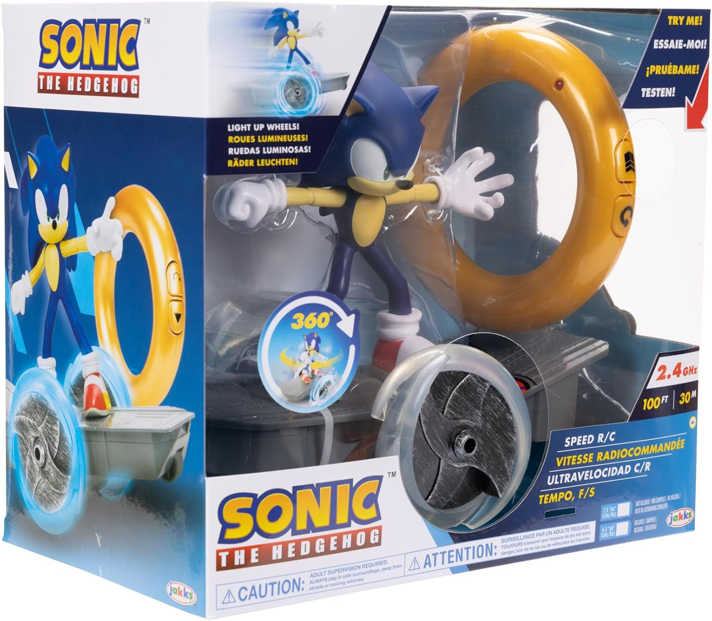 JAKKS Pacific Sonic The Hedgehog Speed RC Skateboard Vehicle with Gold Ring Controller – Light Up Wheels & 360 Spins, Turbo Mode for Extra Boost, 2.4GHz, 100FT Range