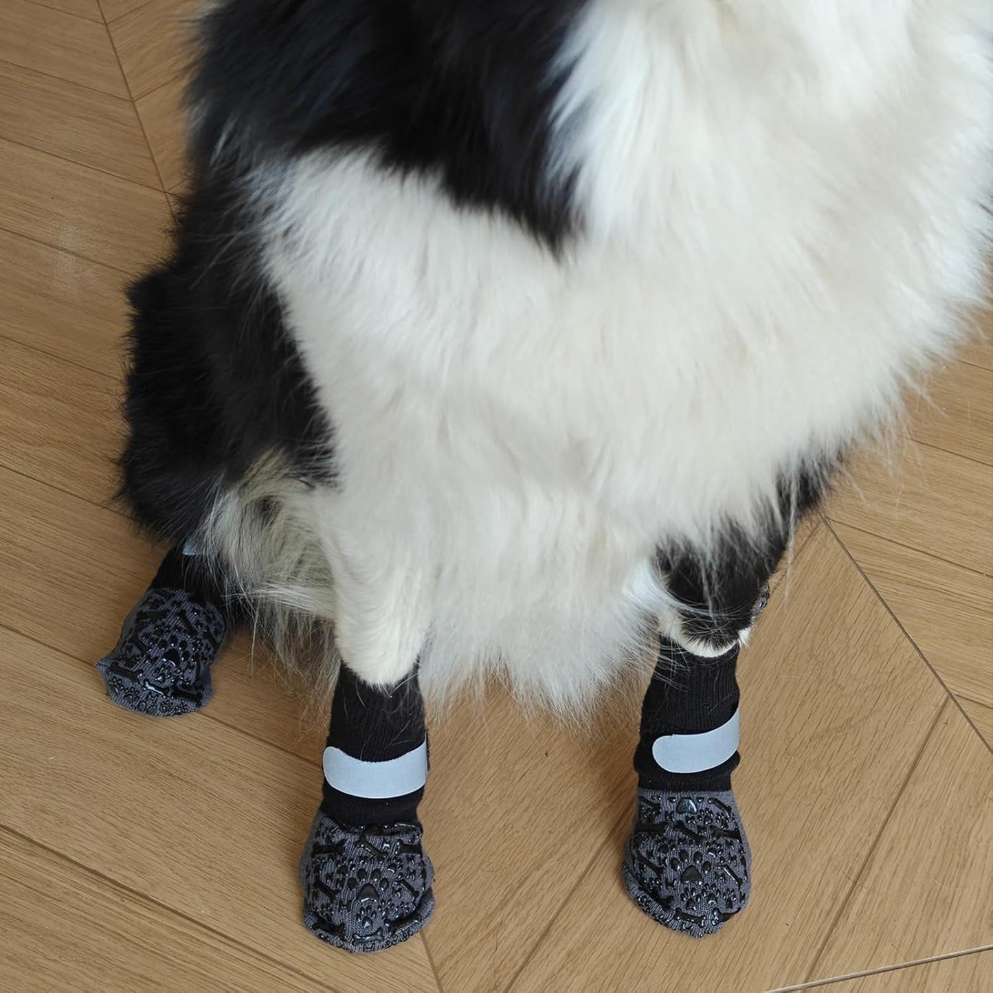 Dog Socks to Prevent Licking Paws, Anti Slip Dog Boots & Paw Protectors for Hardwood Floors, Toe Grips for Small Medium Large Senior Dogs, Dog Shoes for Hot/Cold Pavement(Black Bone,L)