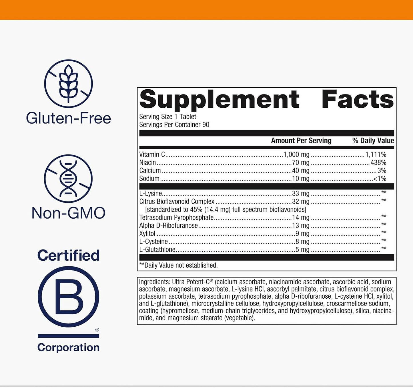 Metagenics Ultra Potent-C 1000 - Buffered Vitamin C Supplement with Antioxidant Support - Supports Immune Health, Collagen Formation & Stomach Comfort - Non-GMO & Gluten-Free - 90 Tablets