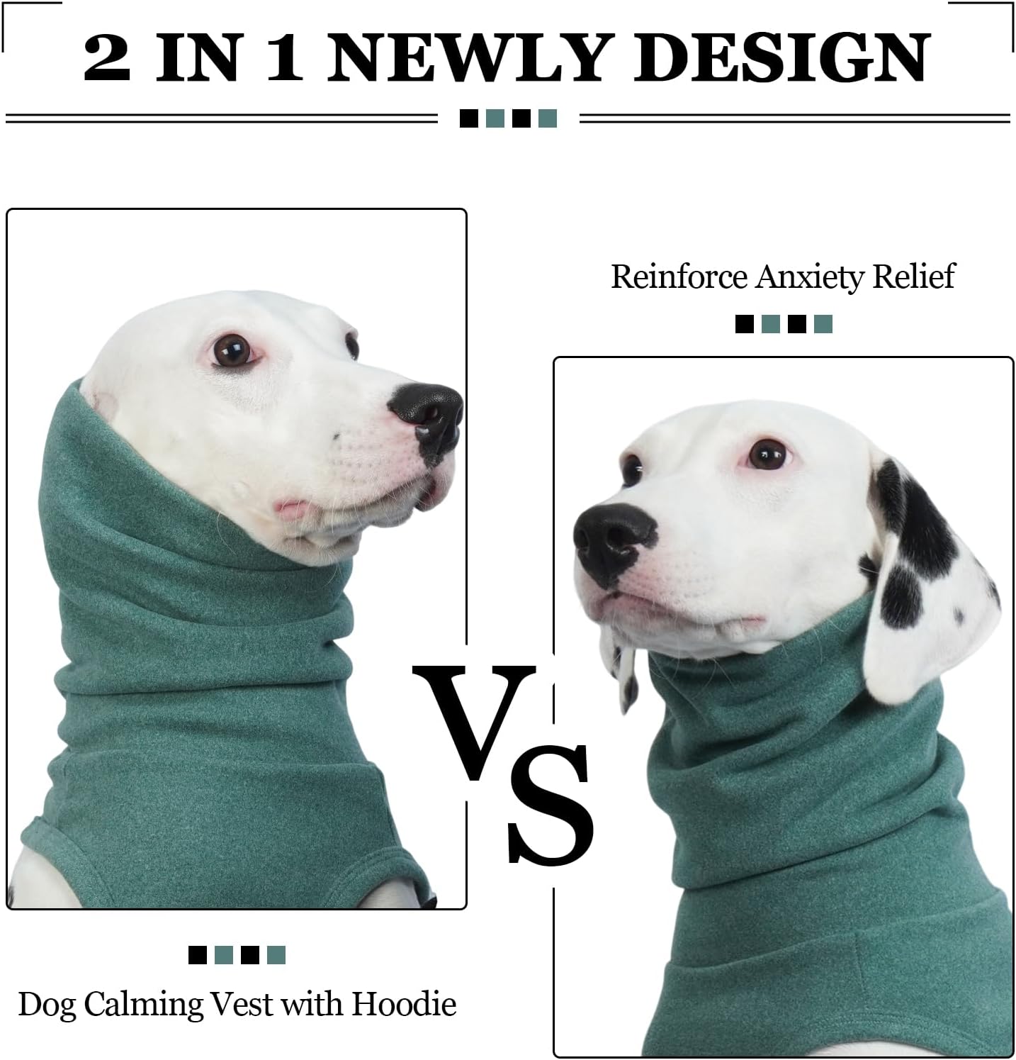 ROZKITCH Dog Anxiety Vest Calming Jacket with Hoodie Soft Dog Ears Cover, Warm Clothes with Ear Wrap for Fireworks Travel Vet Visit Separation Anxiety Relief, Calming Shirt Wrap Green XL