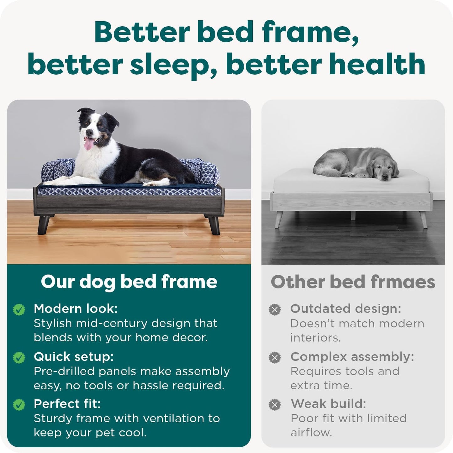 Furhaven Elevated Dog Bed Frame for 30" x 20" Medium Dog Beds, Easy Assembly - Mid-Century Modern Bed Frame - Gray Wash, Medium
