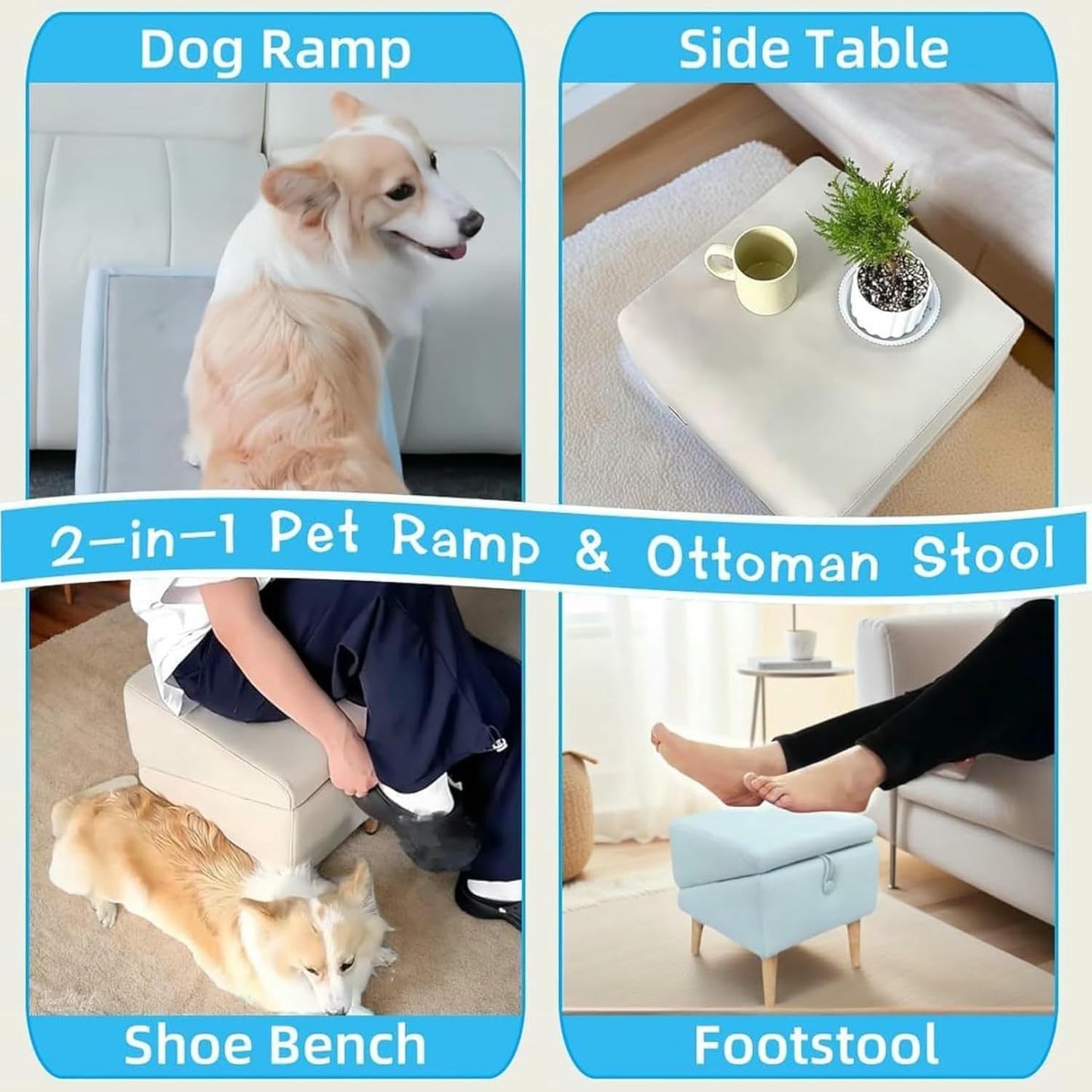 Split Ottoman Dog Ramp, Folding Dog Ramp Steps for Couch,Solid Wood, Pet Chair for Bed Couch Specially Suitable for Older Dogs Andd Puppies