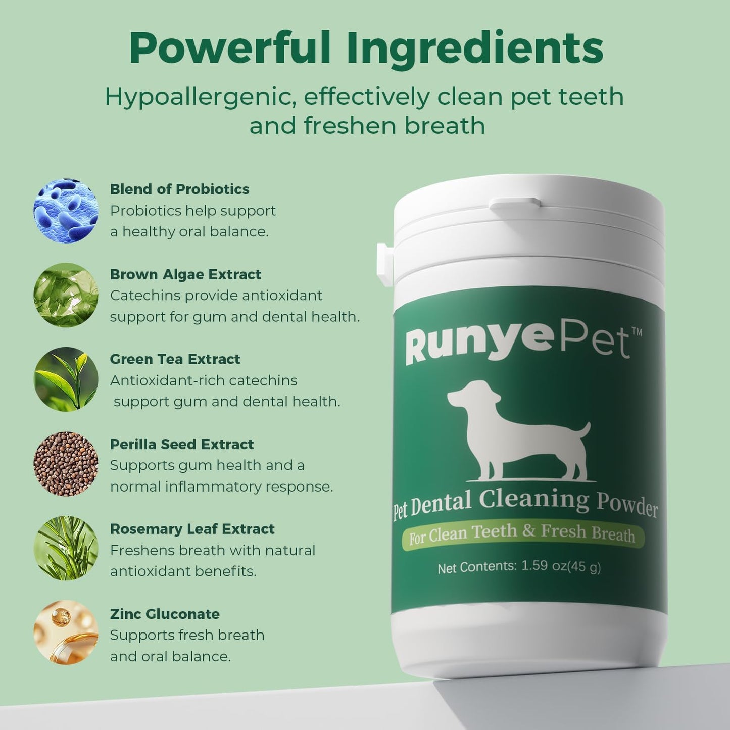 Dog Dental Powder, Plaque Off Pet Tooth Cleaning lab co - Bad Breath & Tartar Remover for Dogs, Dog Teeth Cleaning Powder and Cats Breath Freshener (1)