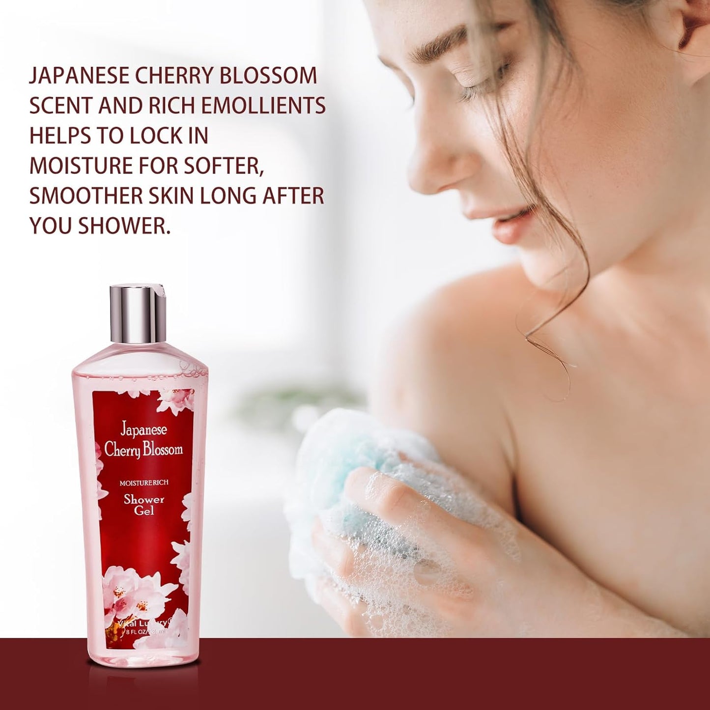 Japanese Cherry Blossom Bath and Body Set Shower Gel and Body Cream - Nourishing and Moisturizing Daily Skincare - 8 fl.oz / 236mL Each, Birthday Anniversary Wedding Gifts for Her and Him