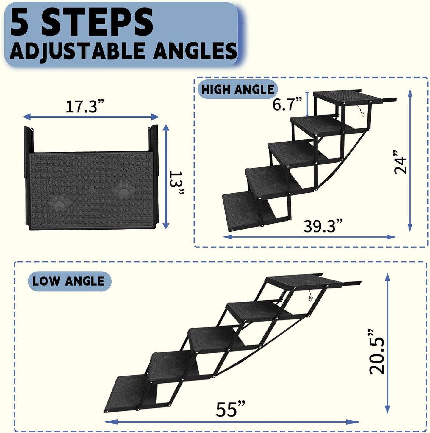 Dog Stairs for Car, Dog Steps for Car with Upgraded Load-Bearing Capacity, Dogs Stairs for Large Dogs, Pet Steps, 5 Steps