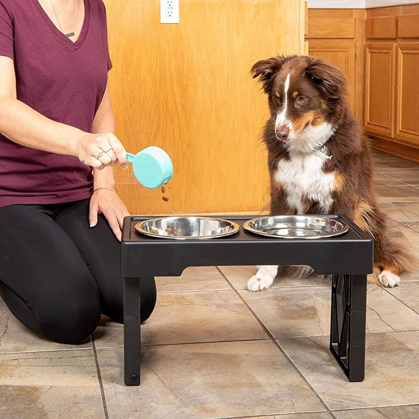 Pilipane Elevated Dog Bowls Prevent Slip Height Adjustable Raised Dog Bowl Stand with 2 Stainless Steel Food Bowls for Dogs Cats