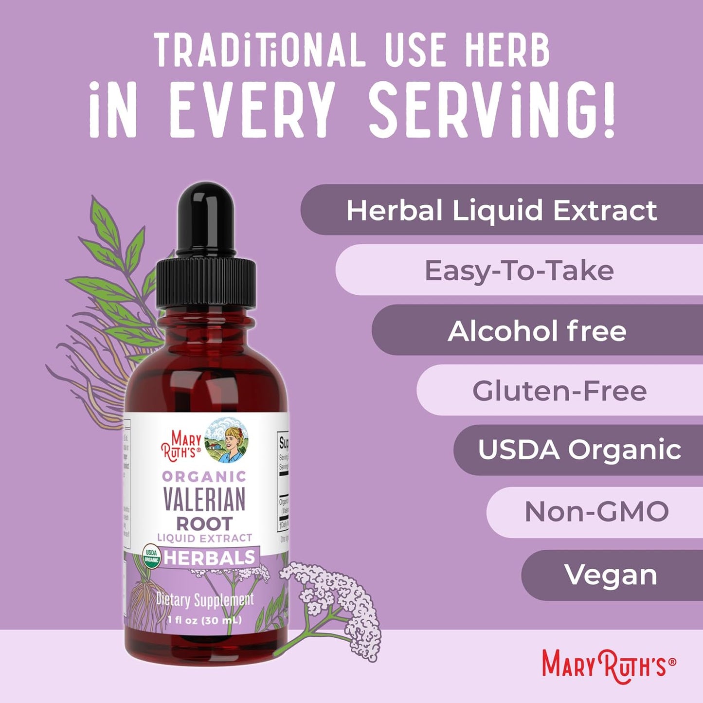 MaryRuth Organics Valerian Root Liquid Drops | 2 Month Supply | Sugar Free | USDA Organic Valerian Root Drops | Support Sleep | Calm and Stress Relief | Vegan | Non-GMO | Gluten Free | 60 Servings