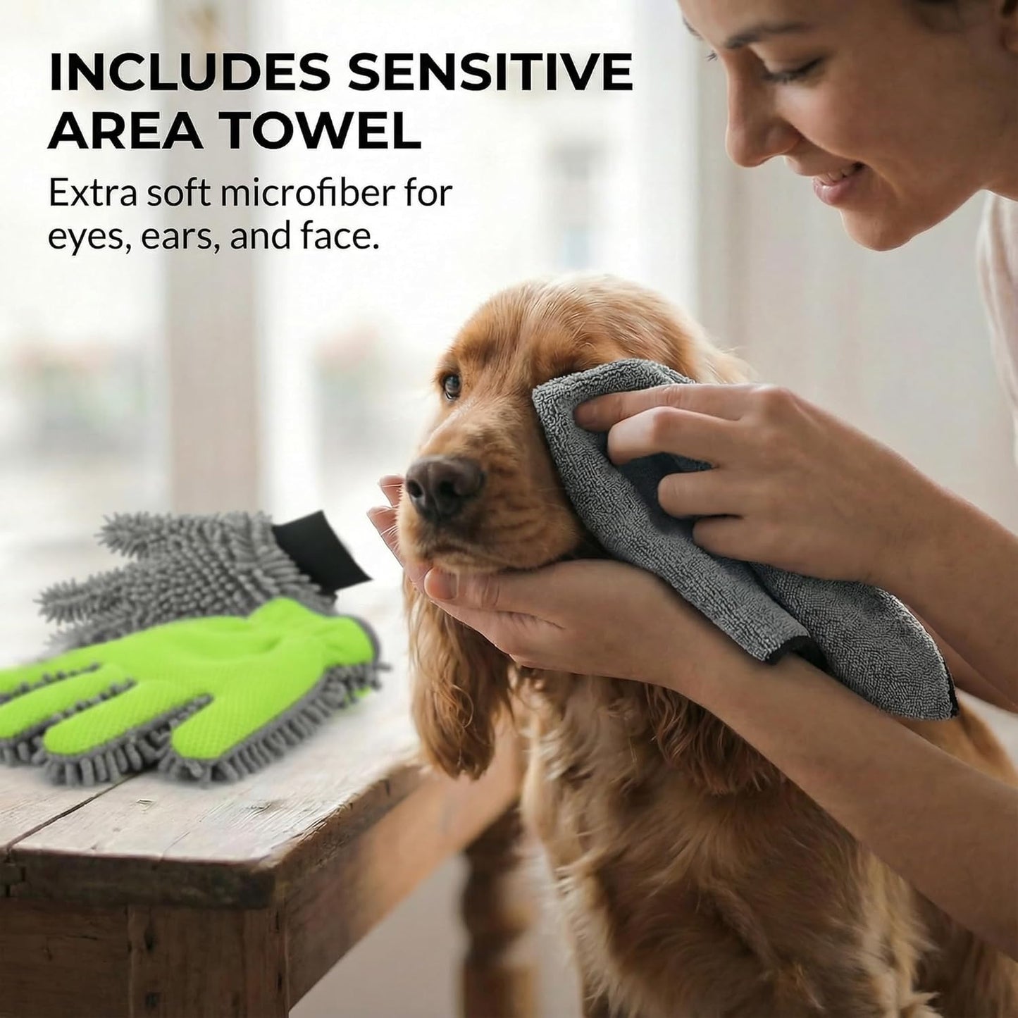 Dog Paw Cleaner & Drying Towel Mitts – Super Absorbent Chenille Microfiber Gloves for Muddy Paws, Bathing & Grooming, Soft Pet Foot Washer for Puppy & Large Dogs, Thick 2-Pack with Face Cloth