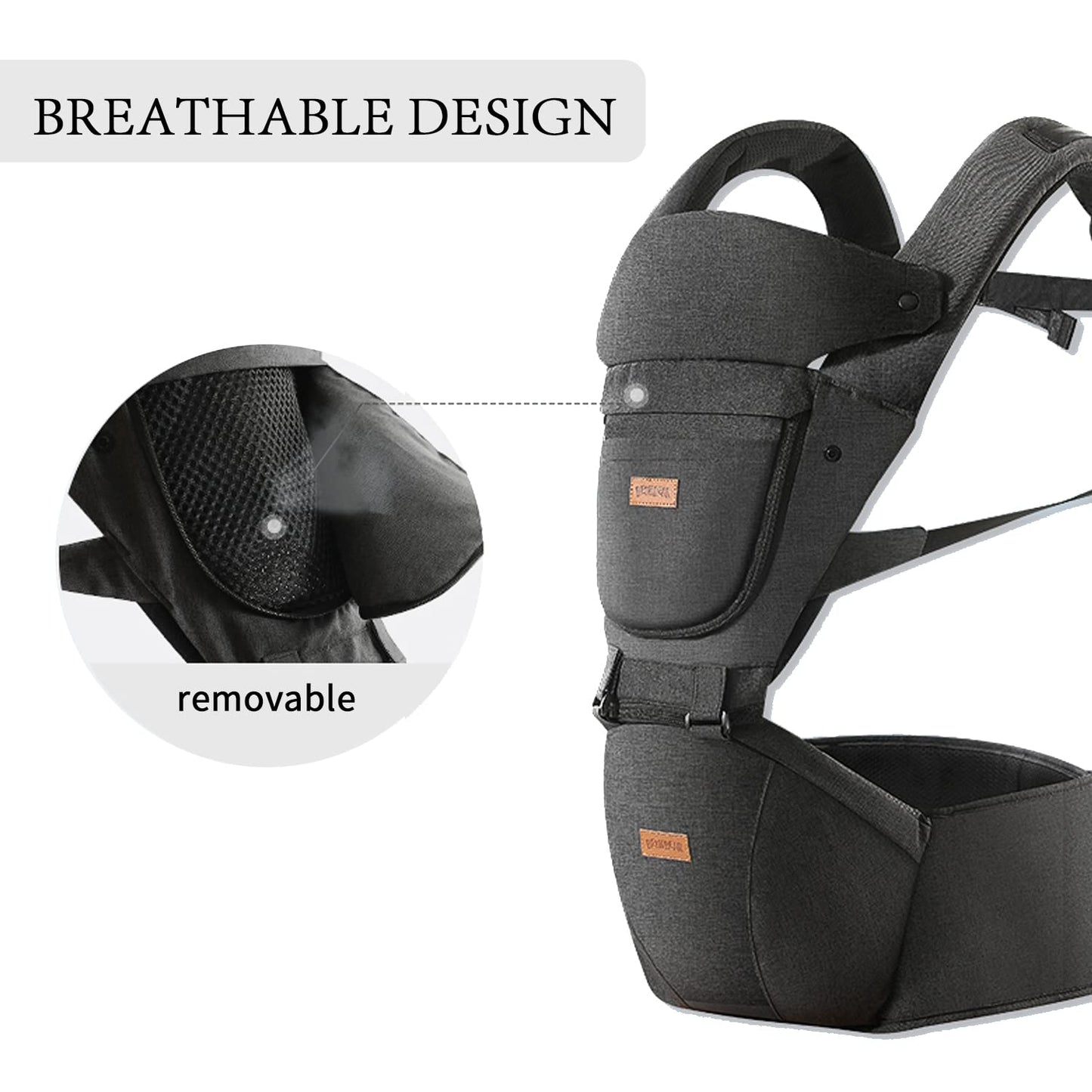 Baby Carrier with Hip Seat, Baby Carrier Newborn to Toddler up to 44lbs, 6-in-1 Ways to Carry, All Seasons, Adjustable Baby Holder Carrier for Breastfeeding(Black)