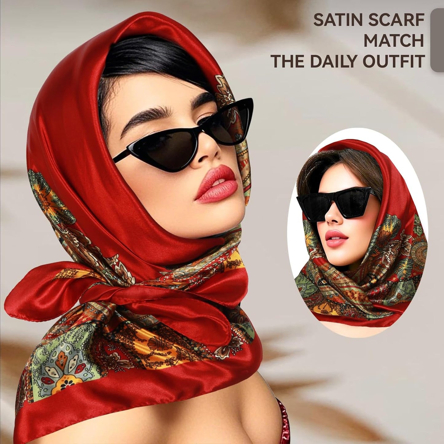 Head Scarf for Women Hair - 2 Pack 35" Square Satin Scarf, Silk Hair Scarf for Women Head Wrap for Sleeping