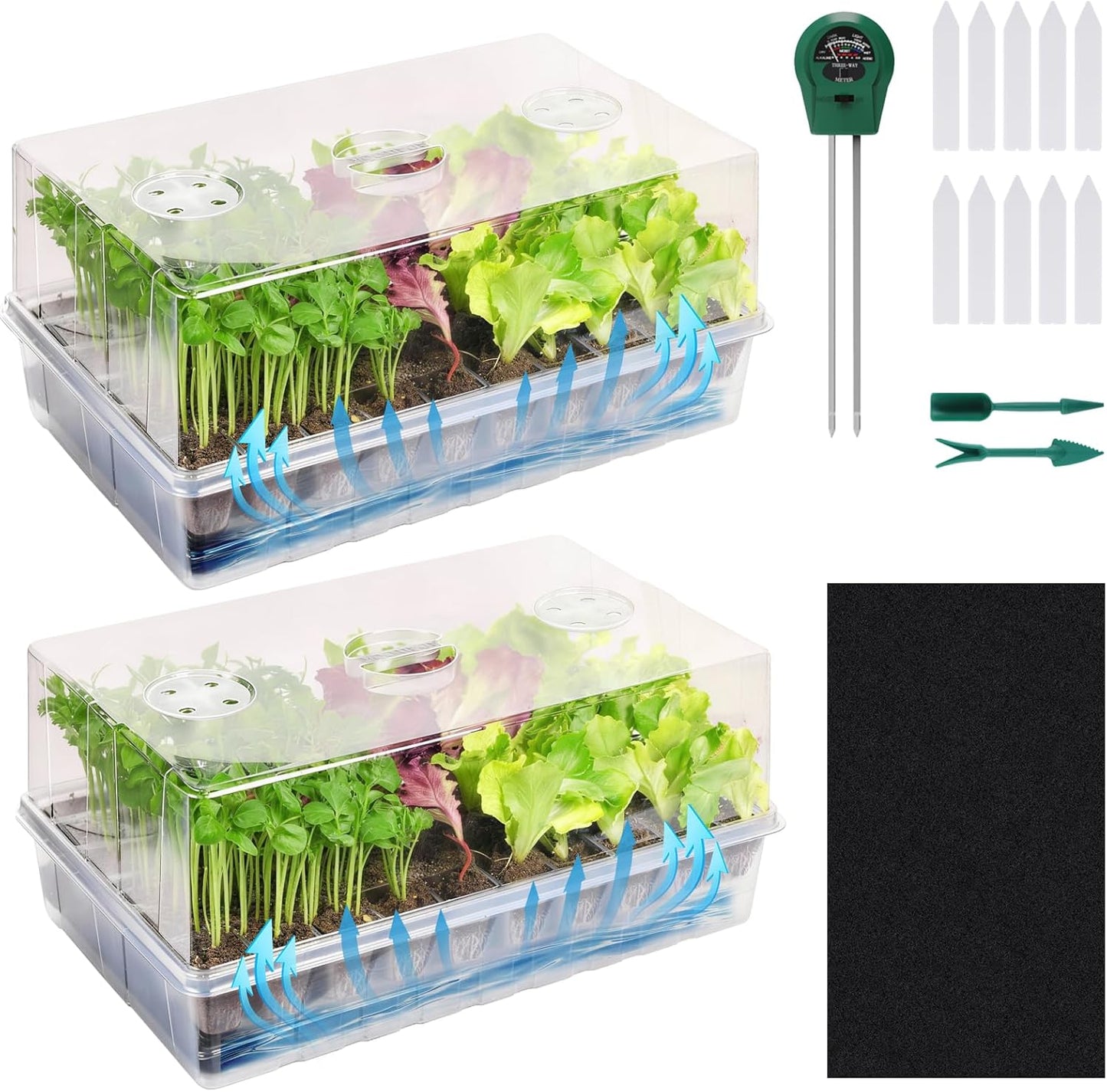 Self-Watering Seed Starter Tray, Seed Starter Kit Self Water, Germination Trays for Seed Starting with High Humidity Domes (Tray, 120 Cells)