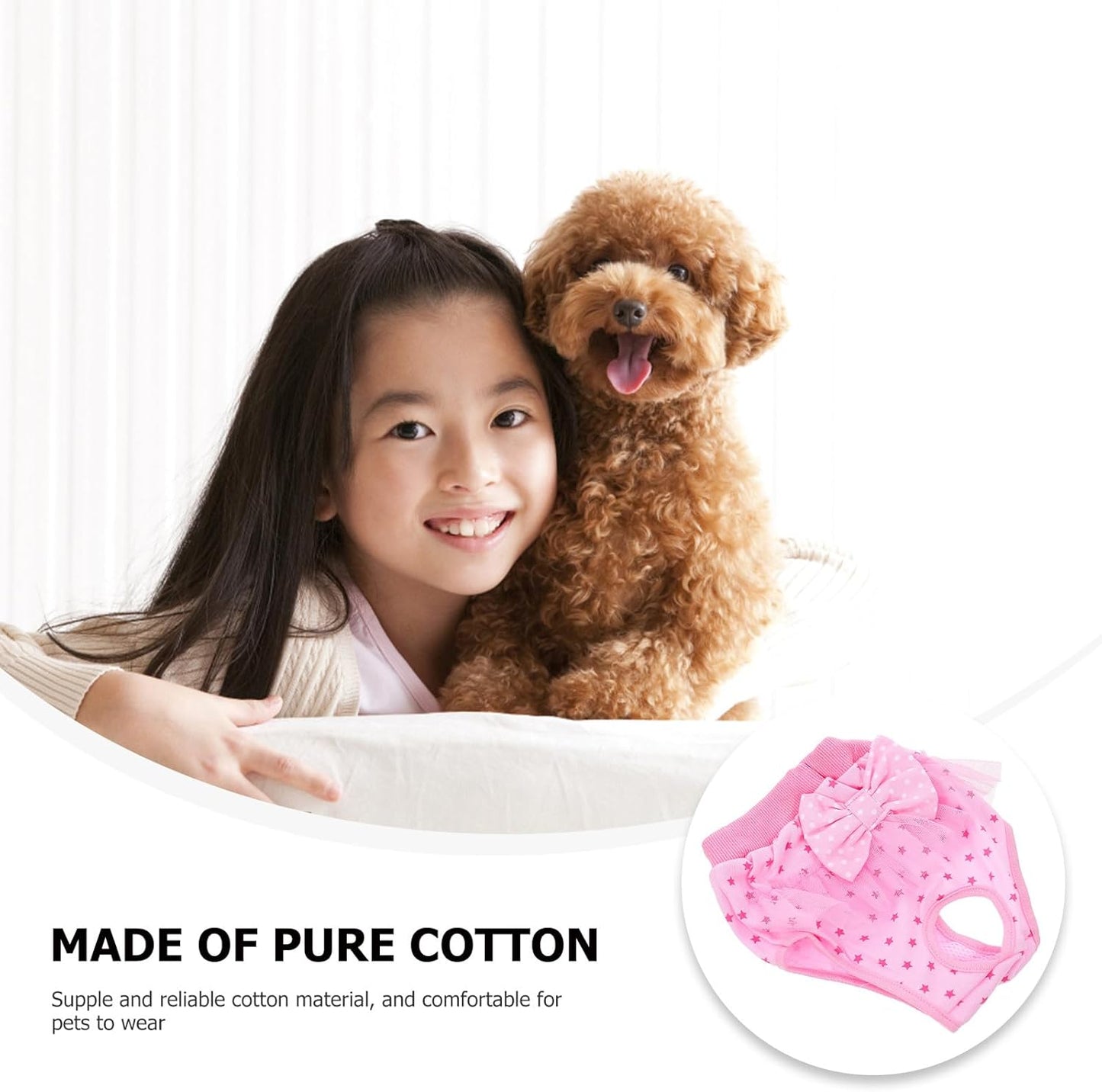 Milisten Female Dog Diaper Panties Reusable Washable Puppy Sanitary Diaper Lace Bow Pink Medium for Heat Cycle Protection and Pet Housebreaking