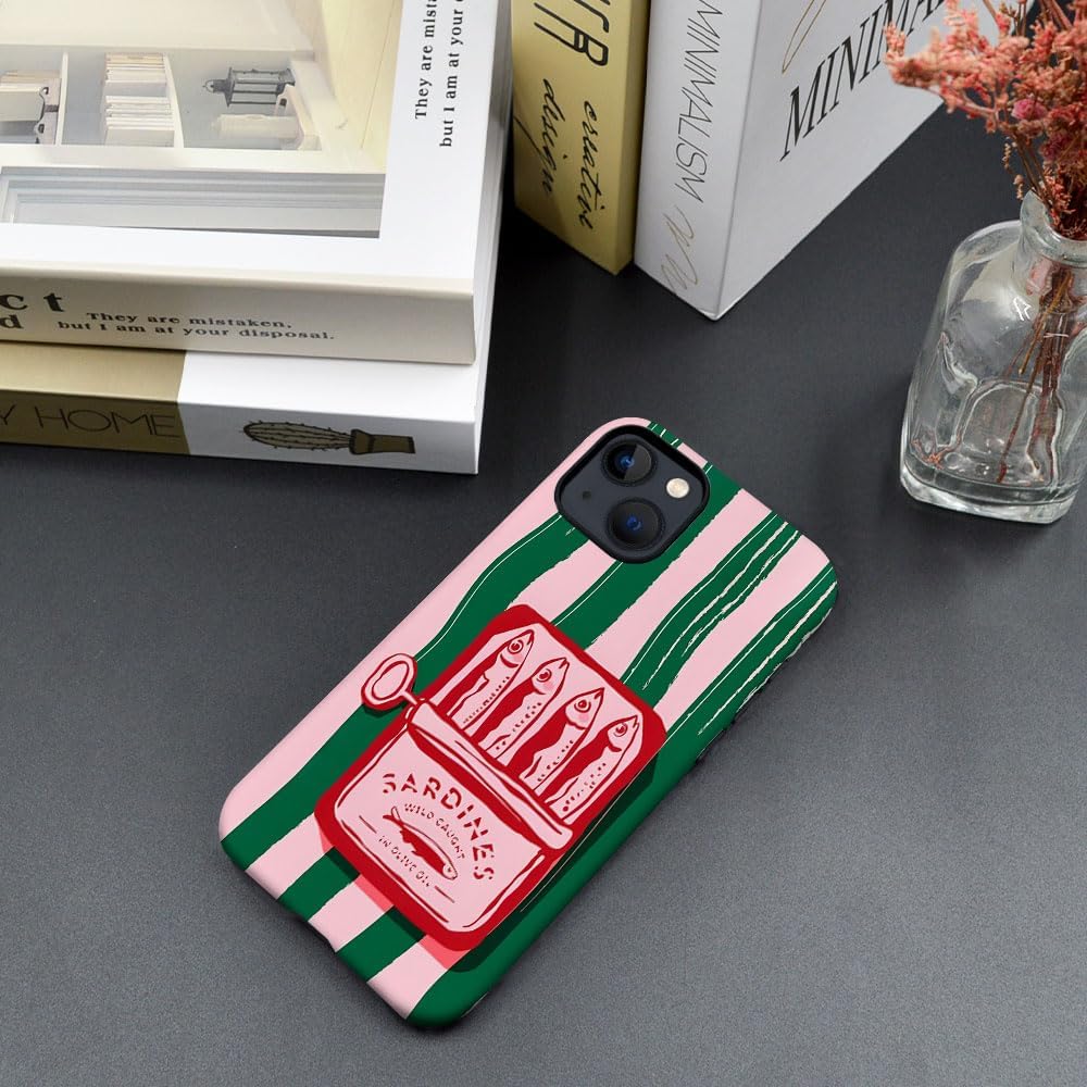Case for iPhone 15 - Slim Fit Anti-Scratch Phone Case for Girl Women - Pink Retro Fish Italian Food (Frosted)