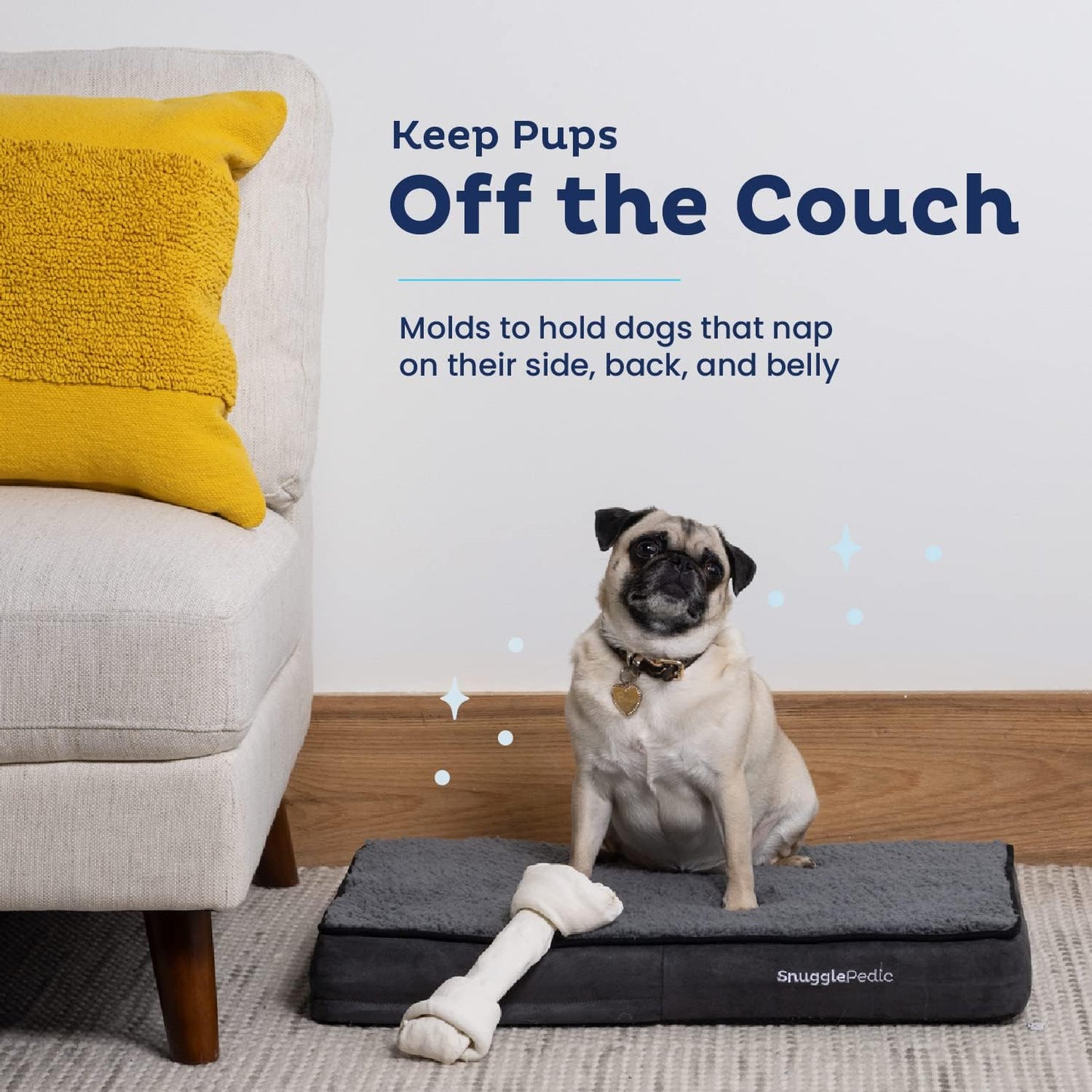 Snuggle-Pedic Memory Foam Dog Bed - Plush, Waterproof Pet Beds w/Removable Inner and Outer Cover, Anti-Slip Bottom, and Faux Suede Fabric - Orthopedic Dog Beds for Large Dogs