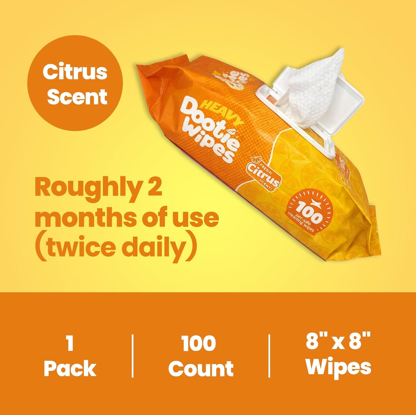 HEAVY Dootie Wipes - Convenient Durable Dog Wipes for Paws, Butt with Very Mild Pleasant Citrus Scent, 100 Count - Puppy Essentials Pet wipes, Dog Wipes Cleaning and Deodorizing. Made with Bamboo.