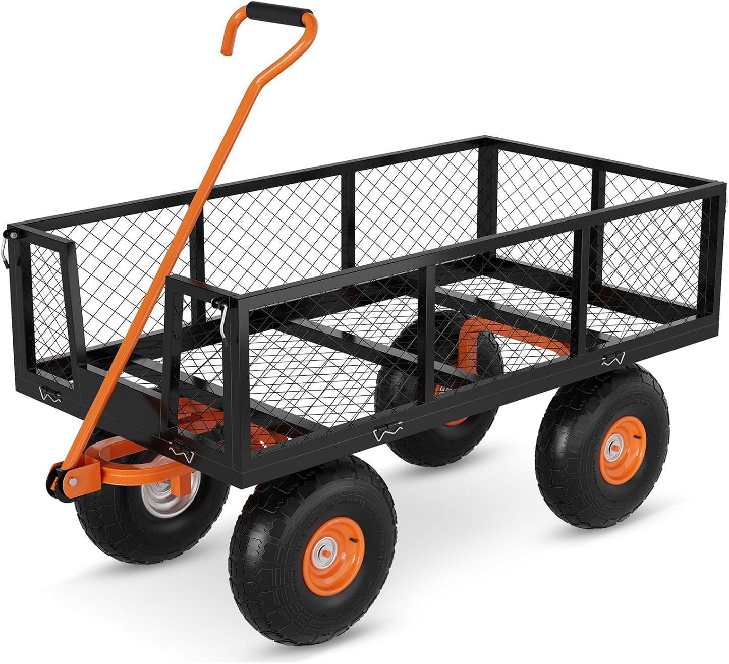 GarveeLife Steel Garden Cart Heavy Duty, 500 LBS Capacity Outdoor Utility Cart with 10 in Wheels, 3 in 1 Metal Garden Wagon for Gardening Soil, Tools, and Plant Transport
