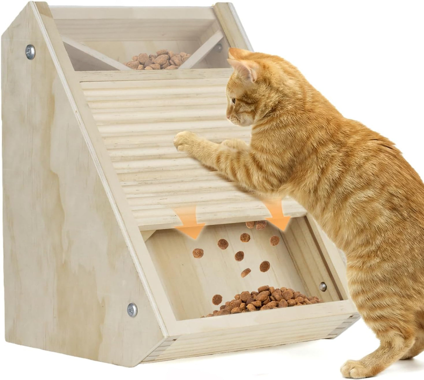 Interactive Cat Treat Toy – Wooden Food Dispensing Cat Toy for Indoor Cats, Paw-Activated Reward Feeder, Cat Enrichment & Puzzle Toy for Mental Stimulation