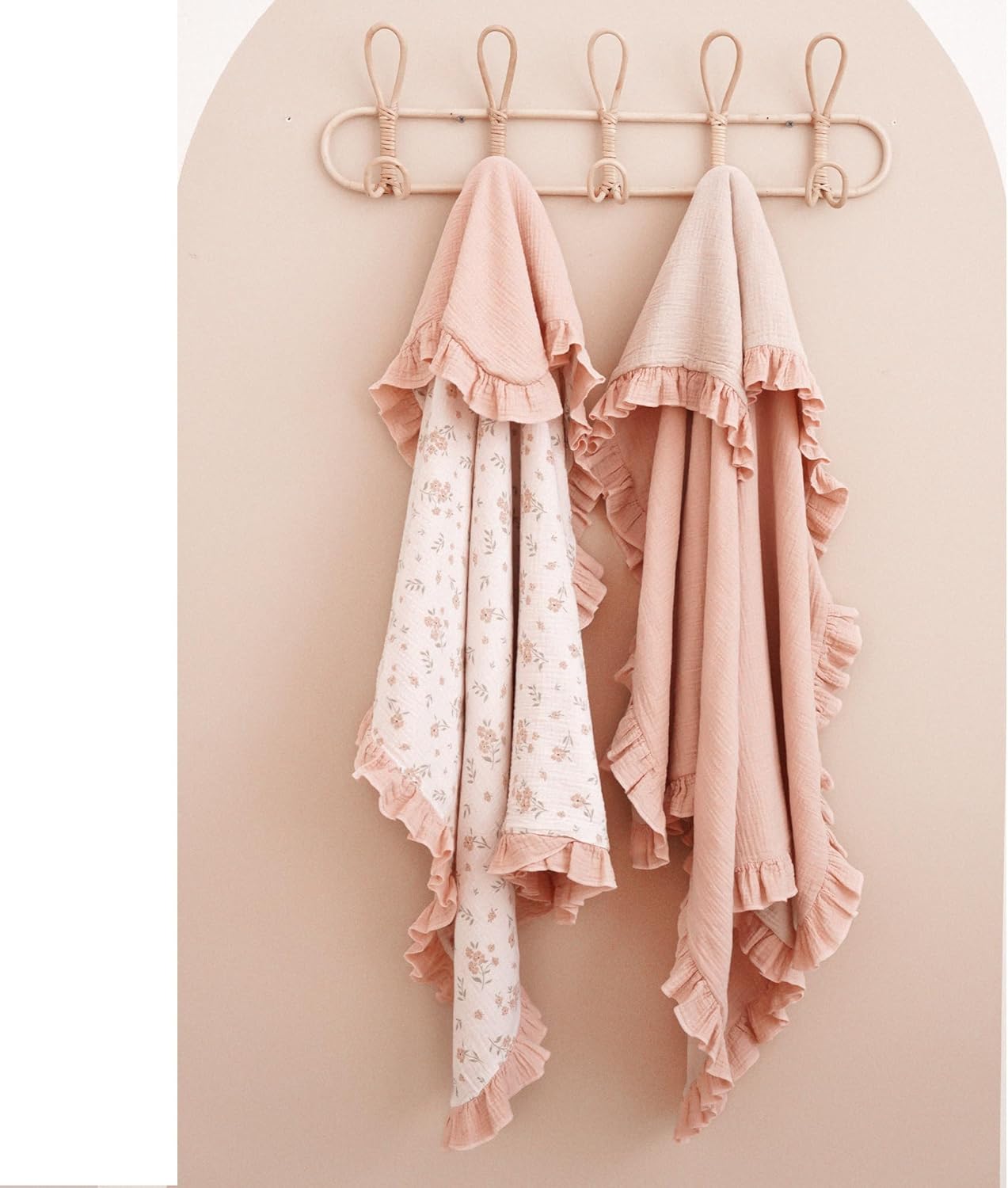 Konssy Flounce Muslin Baby Blanket for Girls Boys, 100% Cotton Soft Crib Swaddle Blankets, Reversible & Breathable Nursery Bedding for Newborns Toddlers, 40 x 36 Inches (Blossom)
