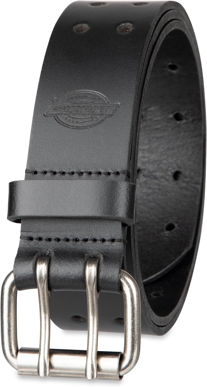 Dickies Men's Double Prong Leather Work Belt – Fully Adjustable, Regular & Big and Tall Sizes
