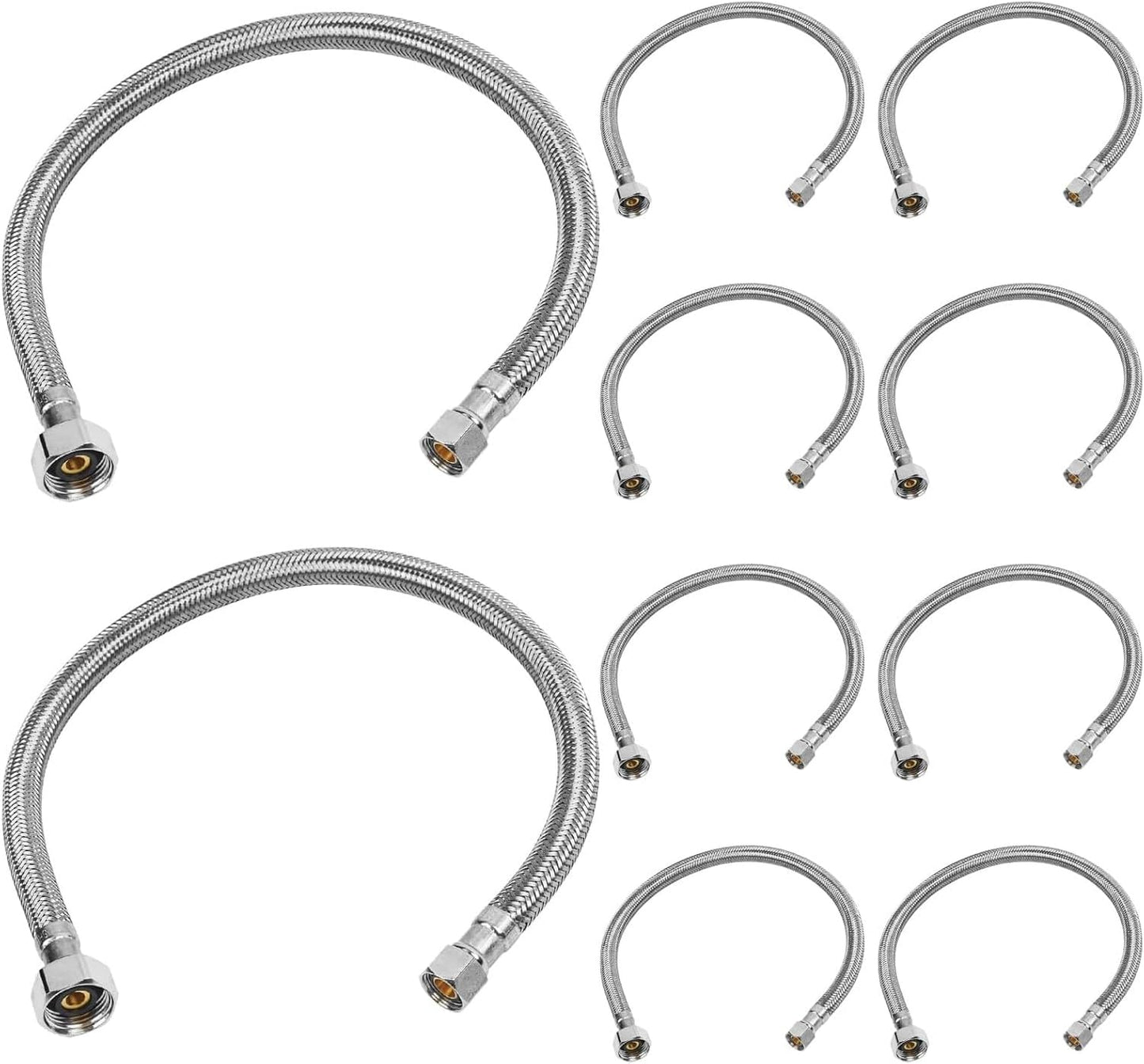 10 Pack 20" (1.7 FT) Faucet Supply Line, 3/8" Comp x 1/2" FIP, Braided Stainless Steel Faucet Hose Connector, Leak-Resistant, CUPC Certified, For Bathroom and Kitchen Residential Connection