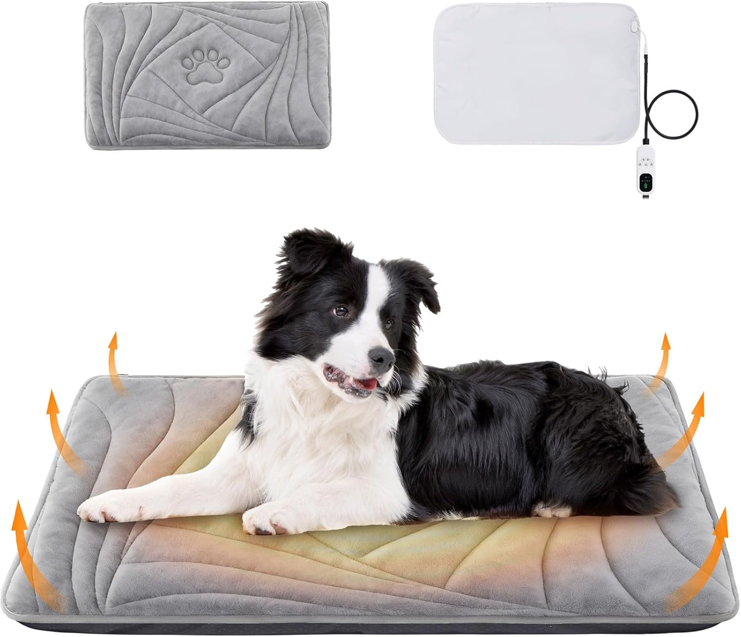 Large Dog Heating Pad with Washable Cover, Soft Plush Pet Heating Pad with 9 Adjustable Temperature, Timer, Chew-Resistant Cord, Waterproof Electric Heated Pet Bed Mat for Dogs and Multi-Cats