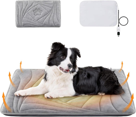 Large Dog Heating Pad with Washable Cover, Soft Plush Pet Heating Pad with 9 Adjustable Temperature, Timer, Chew-Resistant Cord, Waterproof Electric Heated Pet Bed Mat for Dogs and Multi-Cats