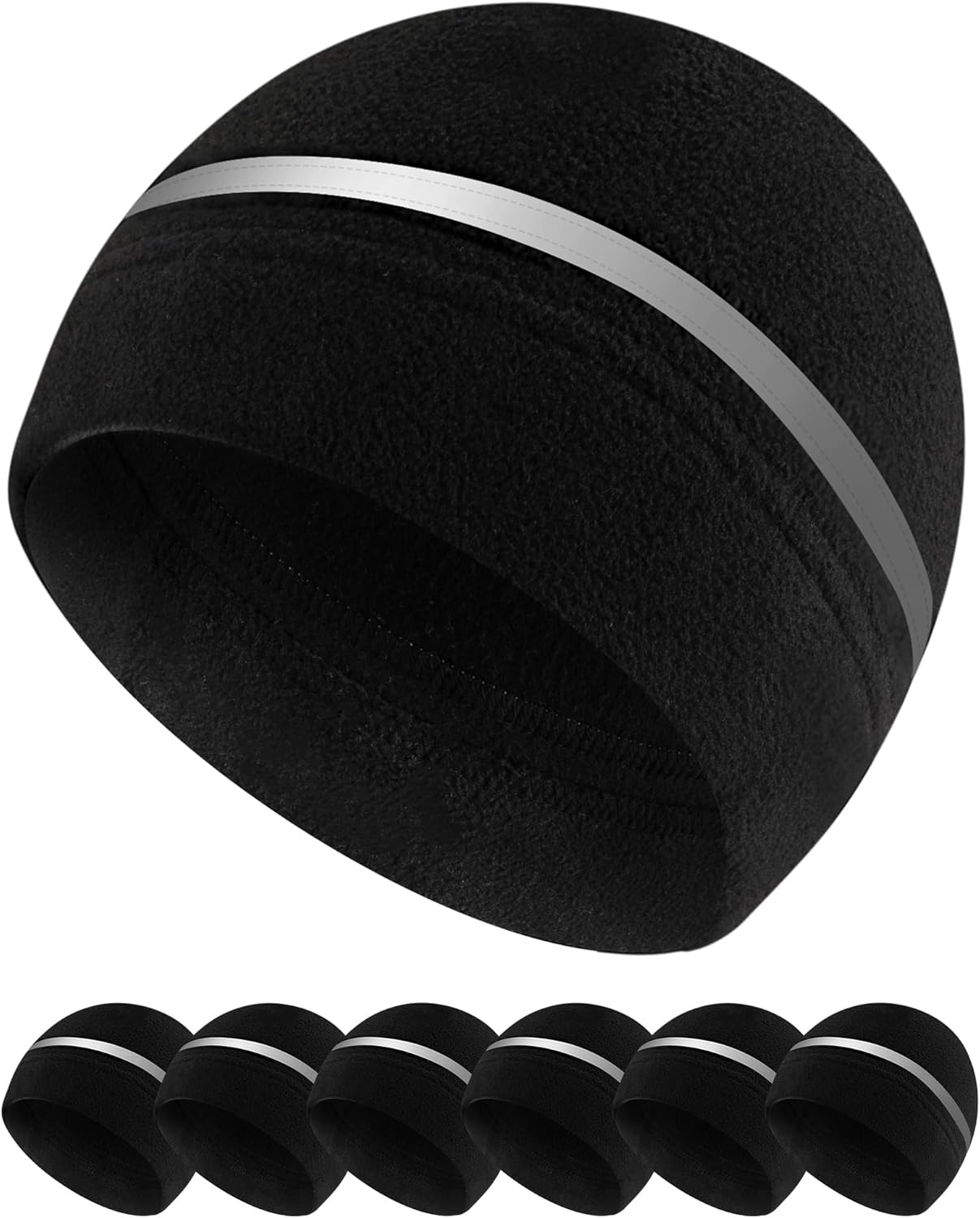 Geyoga 6 Pack High Visibility Reflective Beanie Hat with Reflective Stripe Safety Beanies Hat for Outdoor Work Sports & More(Black)