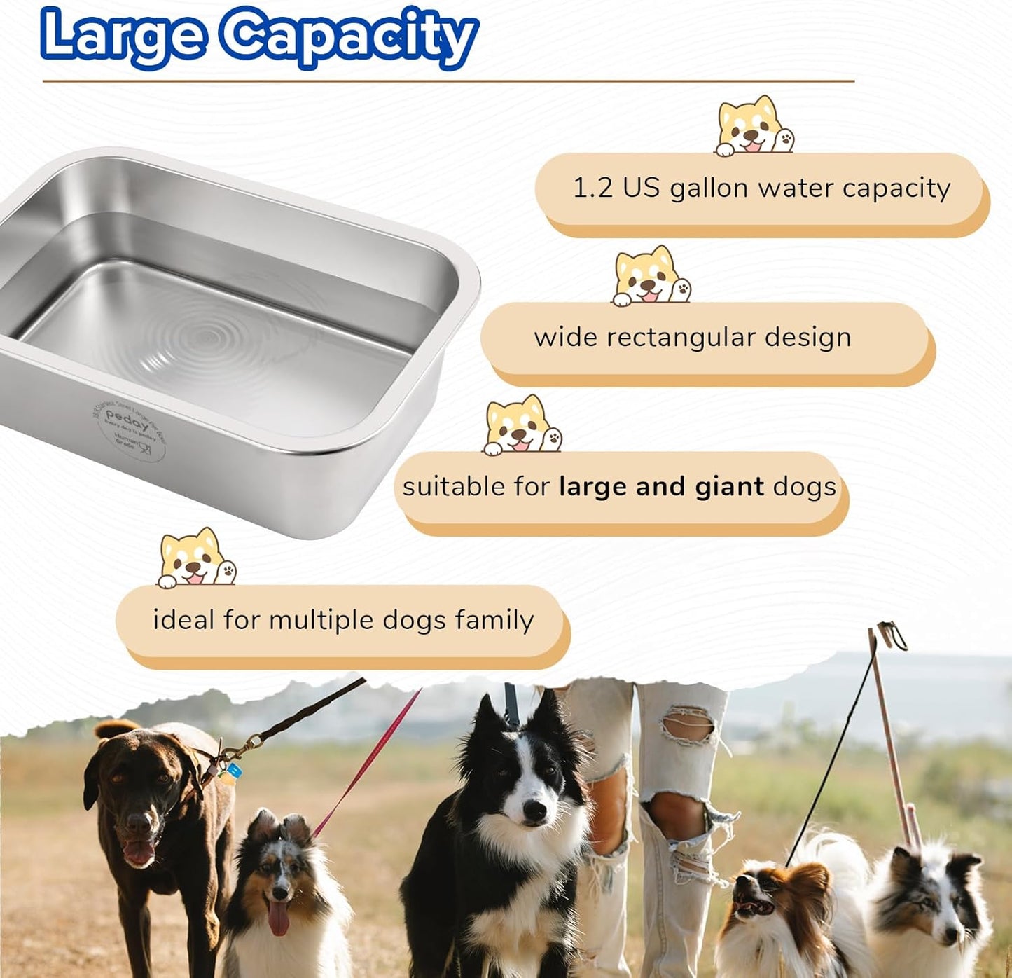 PEDAY Automatic Dog Waterer for Large & X-Large Dogs, Human Grade 18/8 Stainless Steel, Water Bottle Not Included