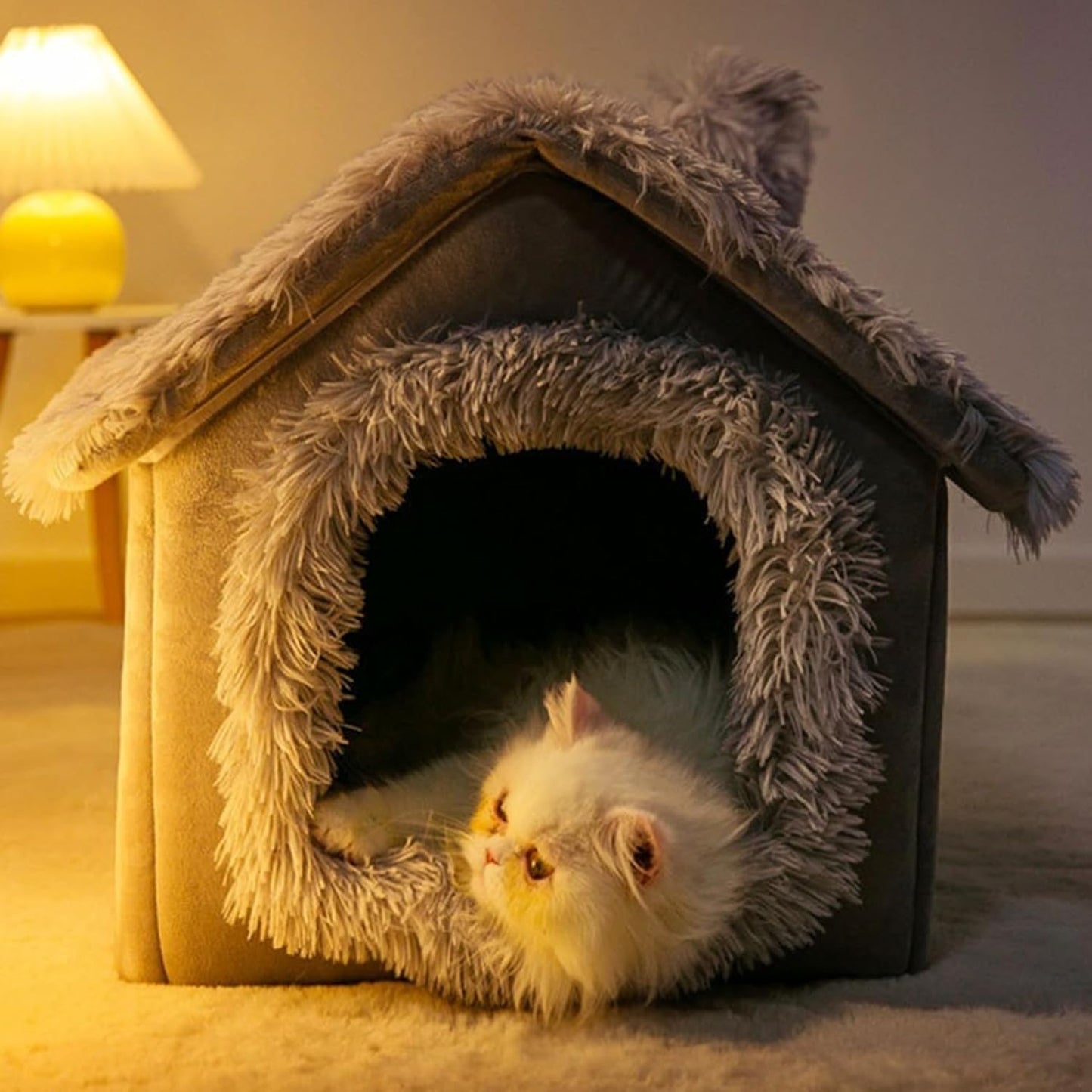 Enclosed Dog Bed, Soft and Warm Plush Dog Bed with Cover Cave Removable and Washable House Type Tent Huts for Indoor Pets M 15.8x13.8x15, Houses