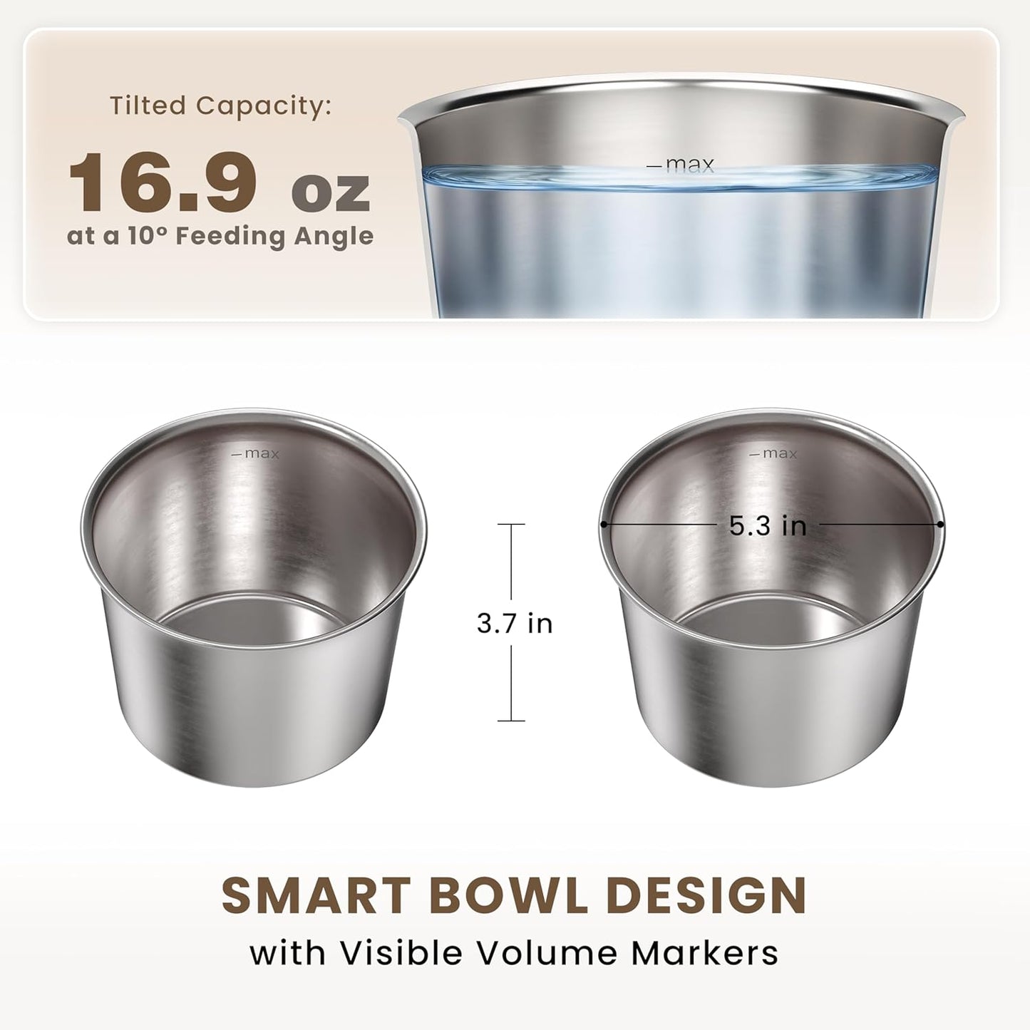4.7" Tall Elevated Dog Bowls - Ergonomic Stainless Steel Dog Bowls with 10° Tilt in Bamboo Wood Stand for Puppies, Small, and Short-Legged Breed