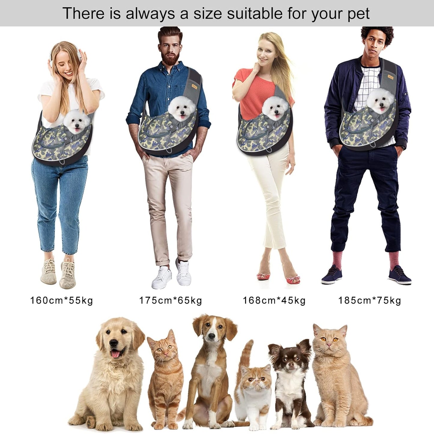 Cuby Pet Dog Sling Carrier for Small Dogs Cats Breathable Mesh Travel Safe Sling Bag Carrier for Dogs Cats Puppy (M Camouflage)