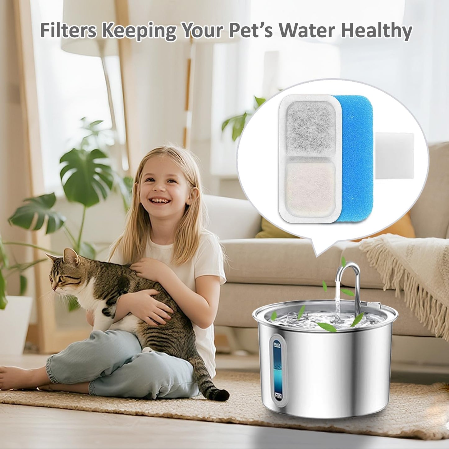 18+18+18 Pack Cat Fountain Replacement Filters Compatible with oneisall PWF-001 2L/67oz Stainless Steel Pet Water Fountain with 1 Hard Brush