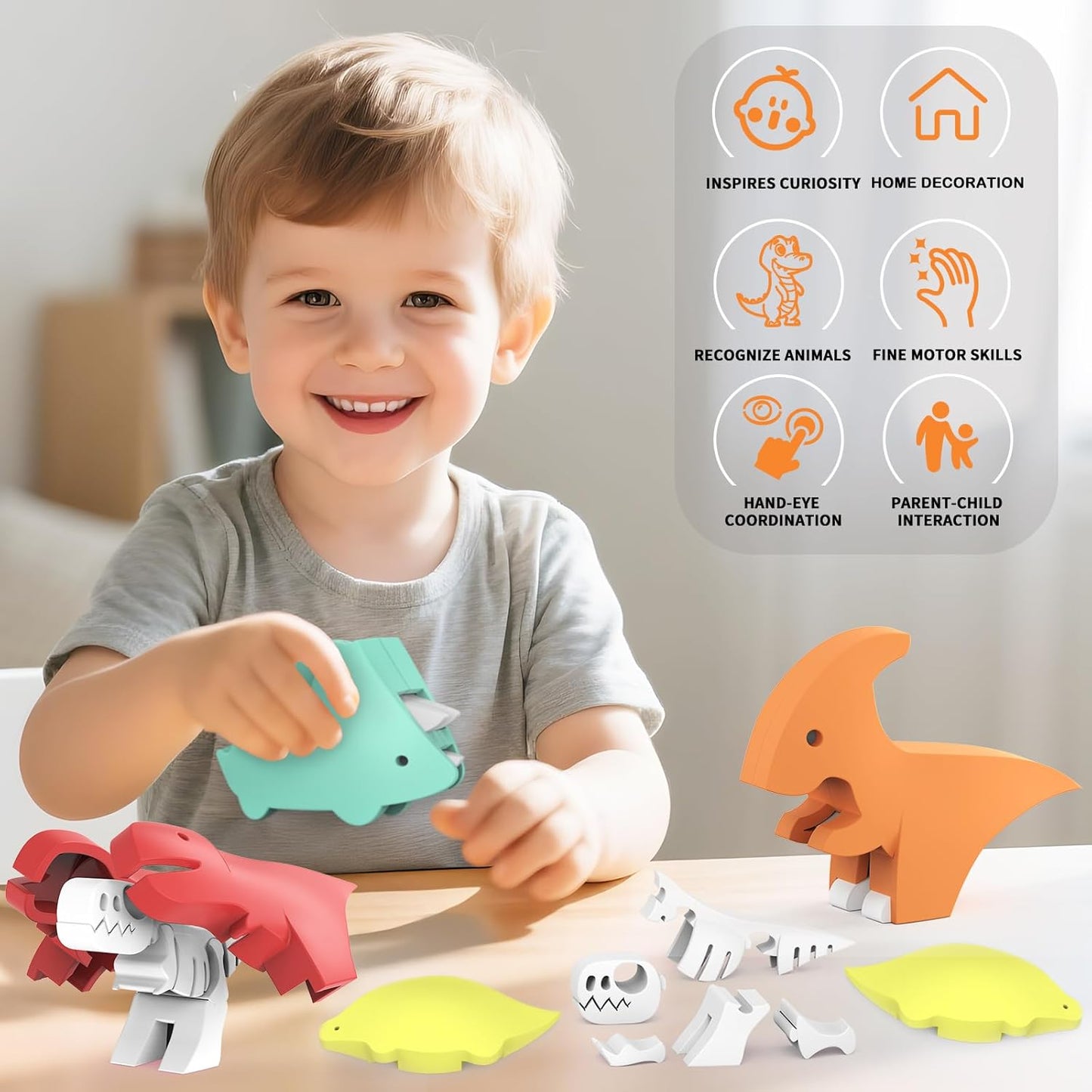 Magnetic Animal Building Toys, STEM Toddler Learning Toys 3D Puzzle Animals for Boys Girls, Educational Magnetic Travel Montessori Toy Lion Elephant, Unique Birthday Gift (Dinosaur Animals, Count, 4)
