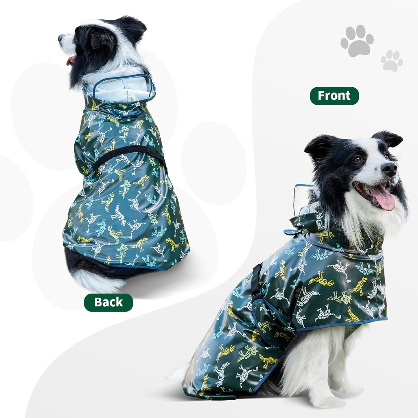 Dog Raincoat, Waterproof Windproof Dog Rain Jacket with Hood, Rain Coat with Leash Hole, Adjustable Raincoat Poncho for Small Medium Large Dogs Outdoor (Green, XL)