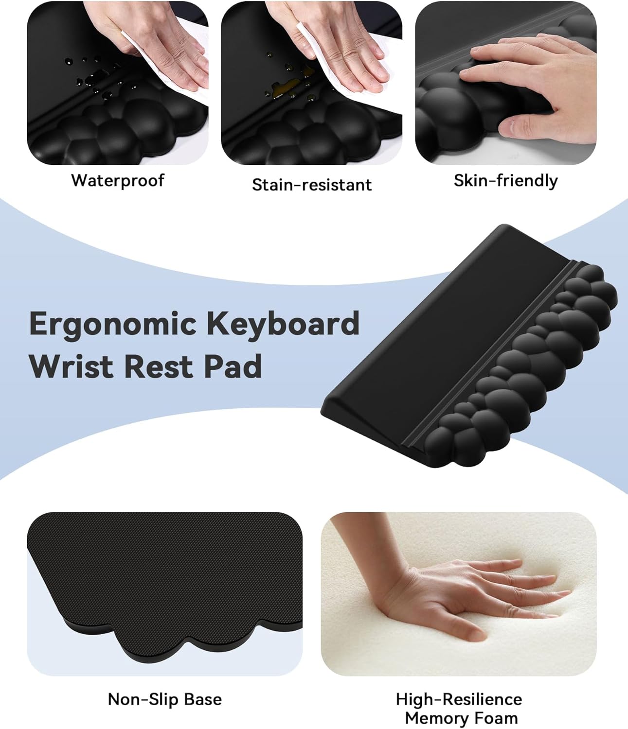 Cloud Wrist Rest for Keyboard and Mouse for Desktop, PU Leather Cloud Computer Keyboard Stand with Mouse Pad, Key Board Wrist Support Riser, Angle Adjustable Arm Rest(Black)