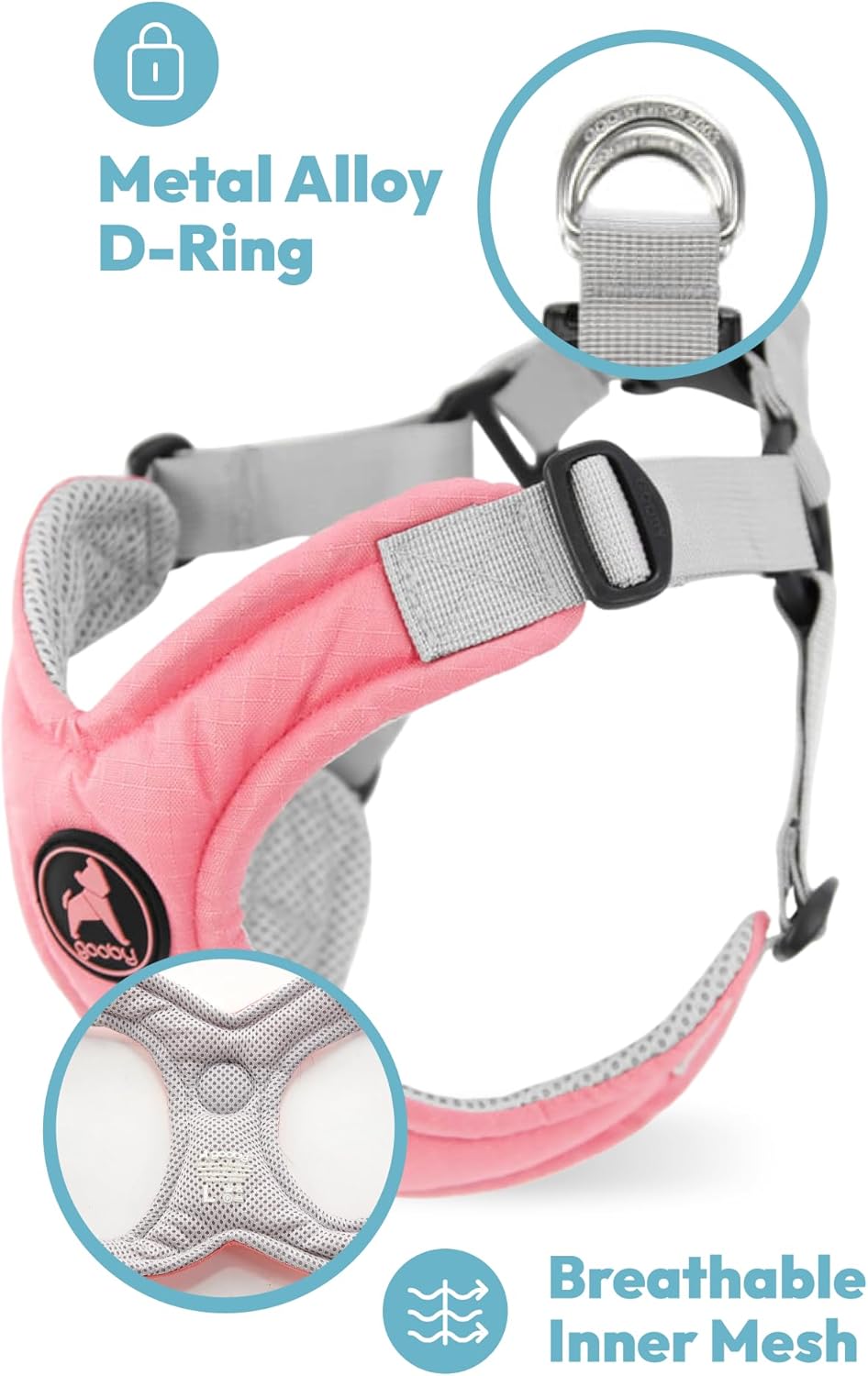 Gooby Memory Foam Step in Harness - Pink, Small - No Pull Dog Harness with Patented Choke-Free X Frame for Small to Medium Dogs