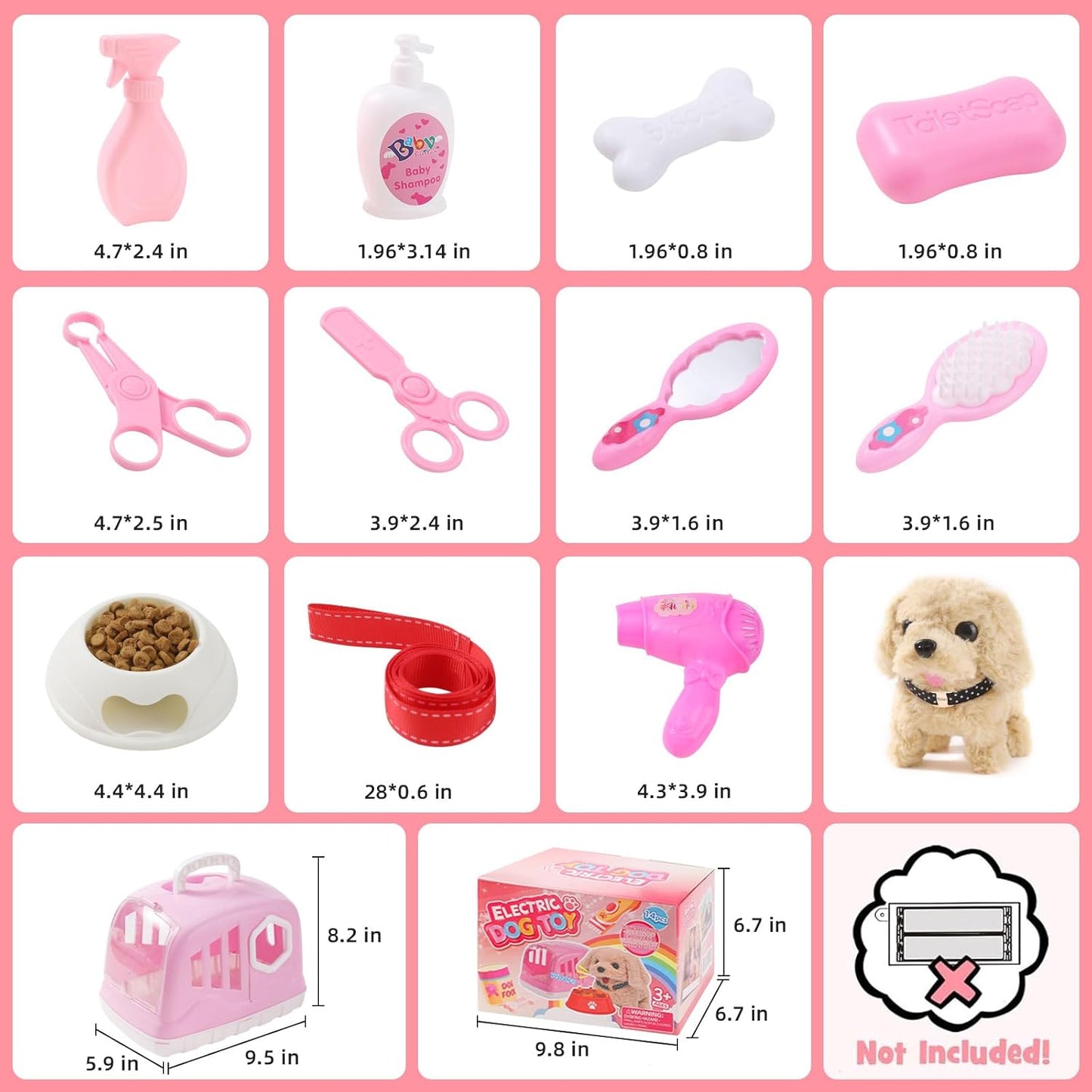 14PCS Dog Toys for Kids, Walking Barking Electronic Interactive Plush Puppy Toy with Carrier and Accessories, Pet Care Toy Set for Kids, for Girls and Boys 3 4 5 6+ Year Old