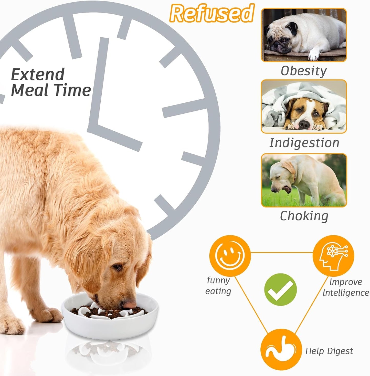 Slow Feeder Dog Bowls, 7.6inch Ceramic Dog Bowls, Fun Slow Eater Bowl for Small Medium Breed, Maze Puppy Slow Feeder for Fast Eaters to Control Eating, White