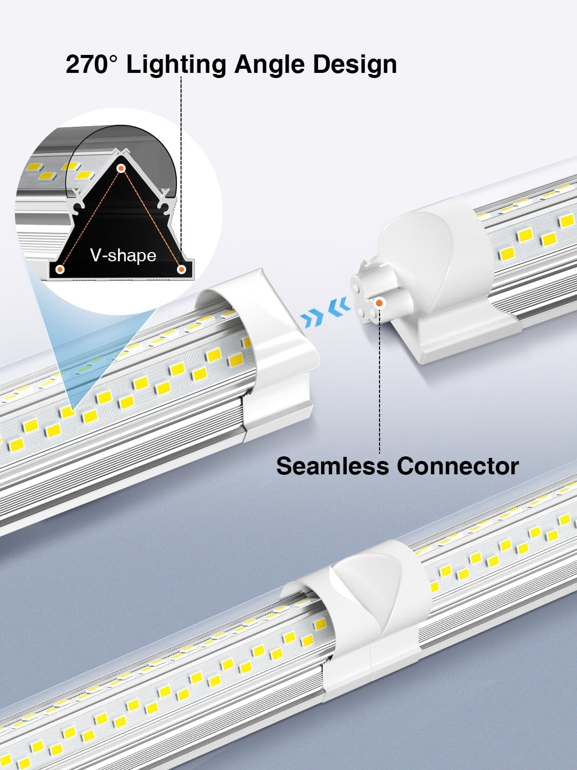 6 Pack 50w 4ft Led Shop Light, Super Bright 7500lm 5000k V Shape 4' Led Shop Lights, Linkable 4 Foot Led Shop Lights for Garage Warehouse, Supermarket, Basement, Barn, Storage Area