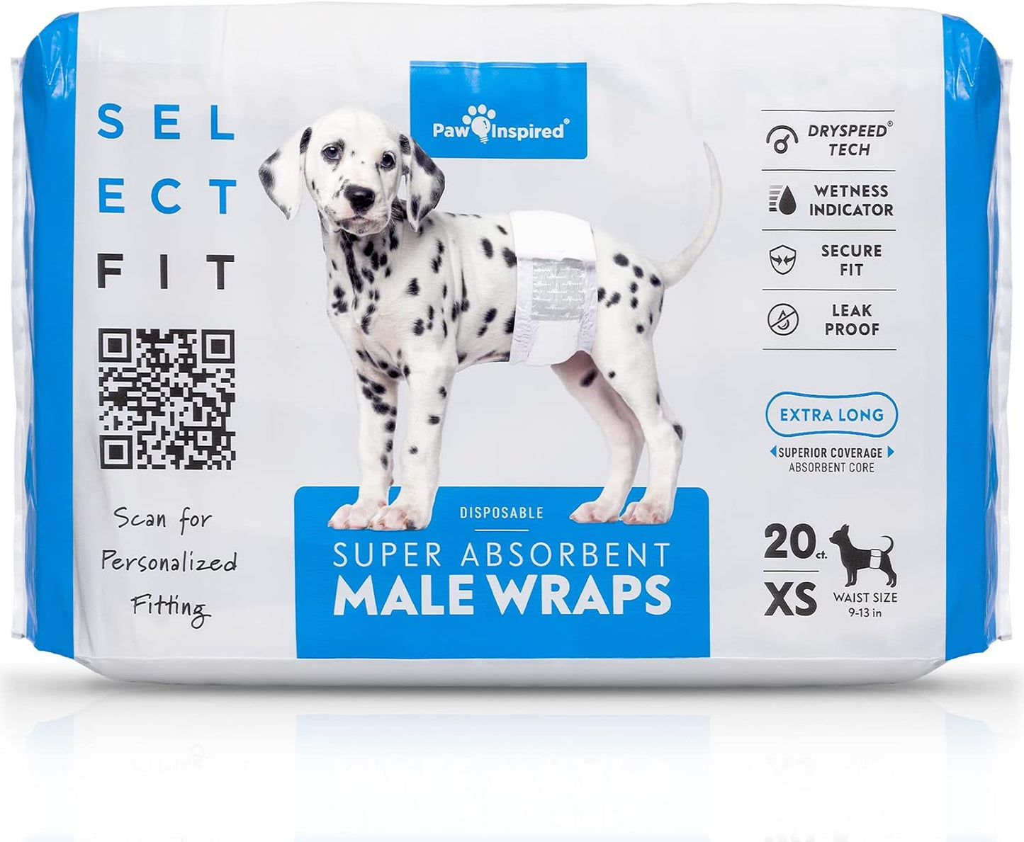 Paw Inspired Select Fit Male Dog Diapers, Disposable Male Wraps with Wetness Indicator| Belly Bands for Small, Medium, Large Dogs (X-Small, 20 Count)