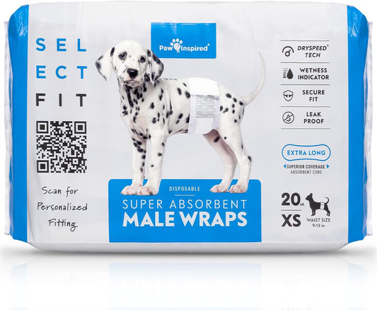 Paw Inspired Select Fit Male Dog Diapers, Disposable Male Wraps with Wetness Indicator| Belly Bands for Small, Medium, Large Dogs (X-Small, 20 Count)