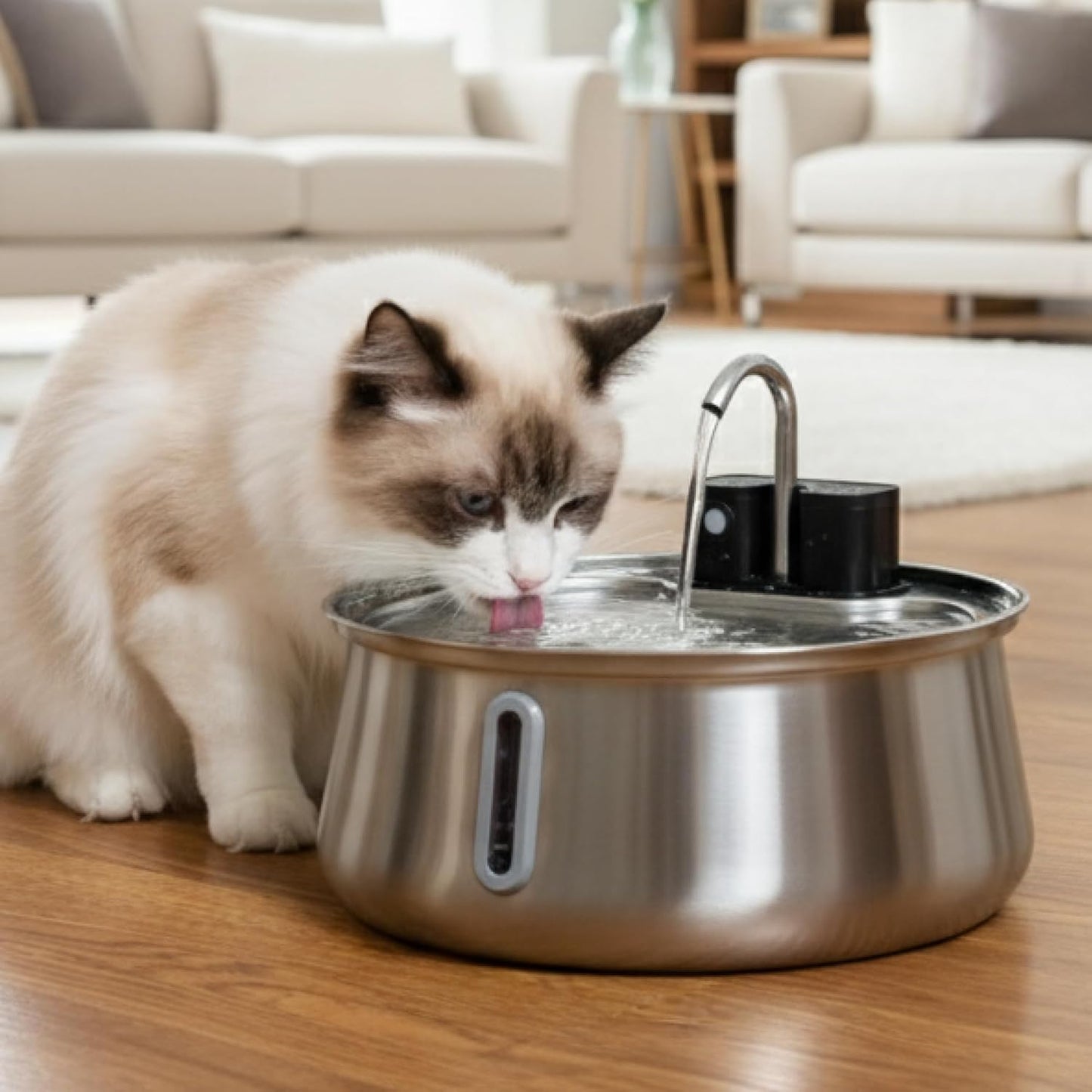 PawsPik Stainless Steel Battery Operated Cat Water Fountain, 4L Cordless Pet Fountain with Faucet-Style Flow, Automatic Water Dispenser for Cats Indoor, Motion Sensor & 3 Flow Modes
