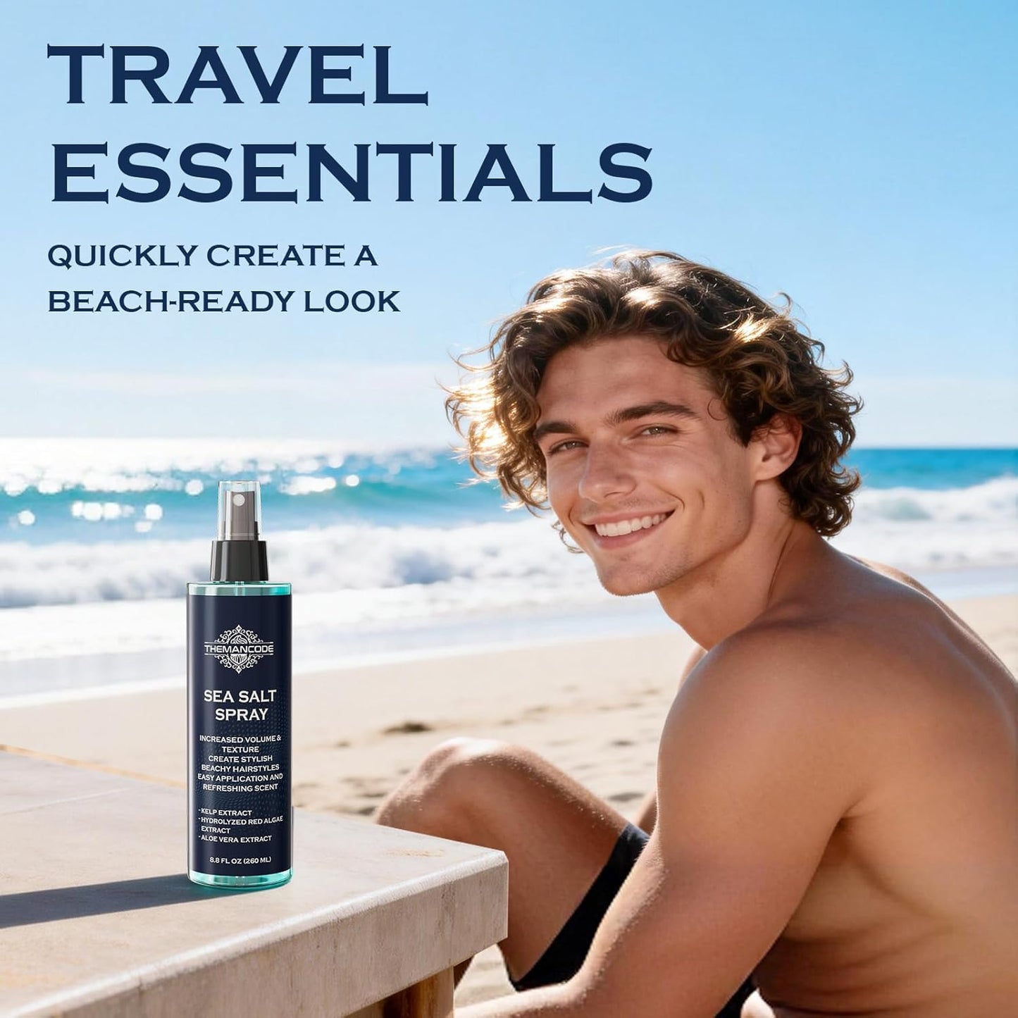 Sea Salt Spray for Men, Texturizing Hairspray, Travel Essentials, Beach Vacation Essentials, Surf Spray Adds Instant Volume, Travel Essentials, Hair Gift for Men, 8.8 Oz