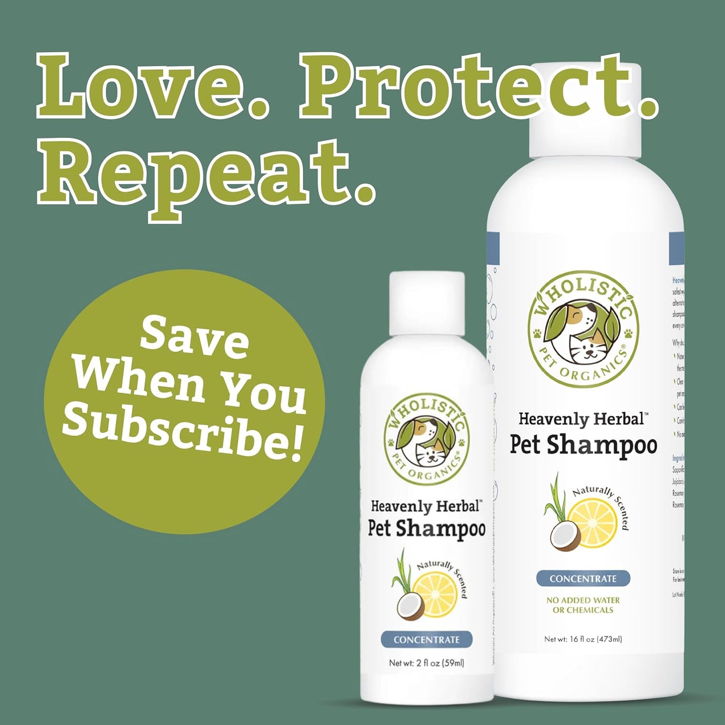 Wholistic Pet Organics Pet Shampoo Concentrate: USDA Organic Cat and Dog Shampoo for Sensitive Skin and Coat Support - Mild and Non-Irritating, Natural, Non-Toxic, Sulfate-Free, & Cruelty-Free - 8 Oz