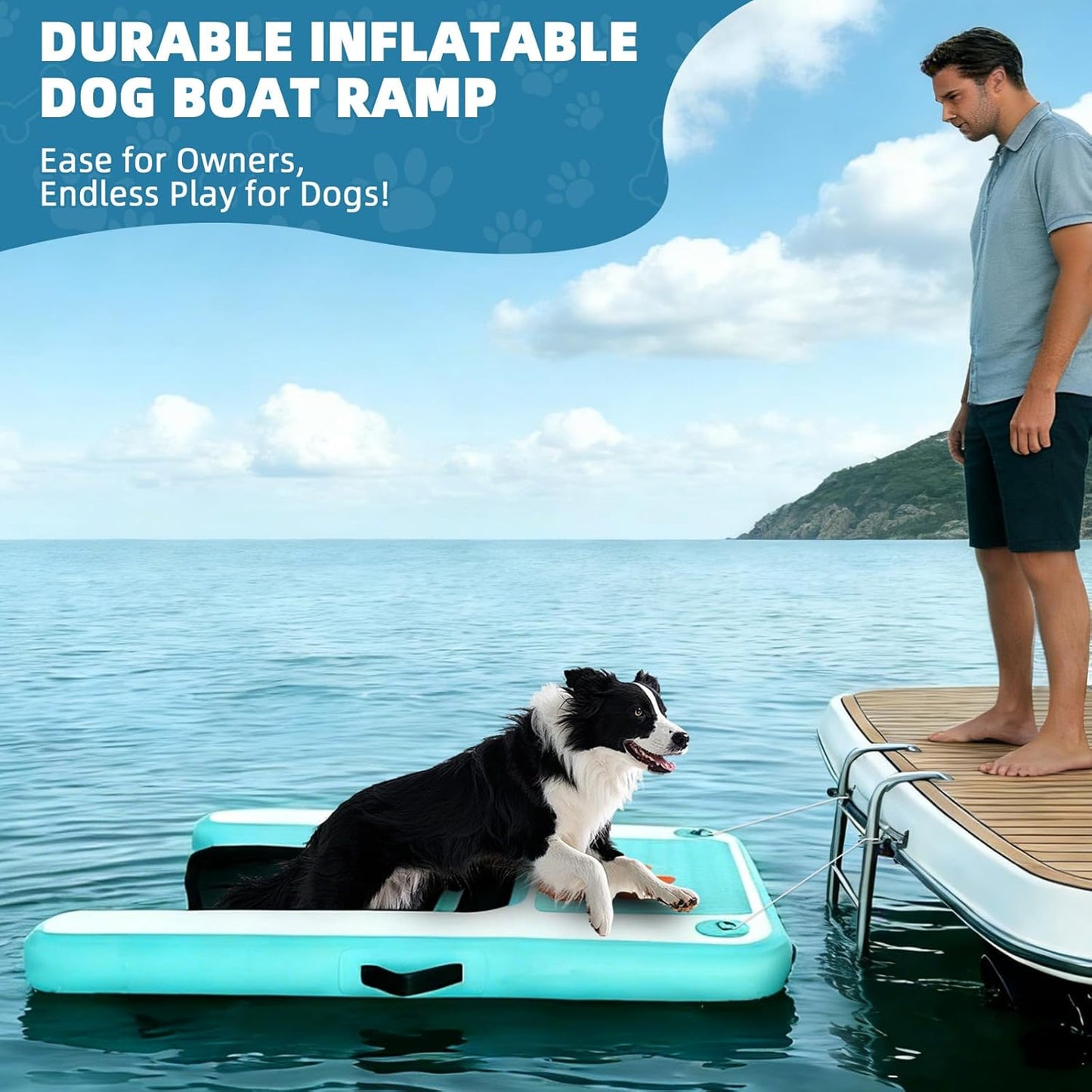 Inflatable Dog Water Ramp Floating Dock - 200LBS Capacity Non-Slip Pet Float Ladder Enables Safe Pool/Lake/Boat Entry