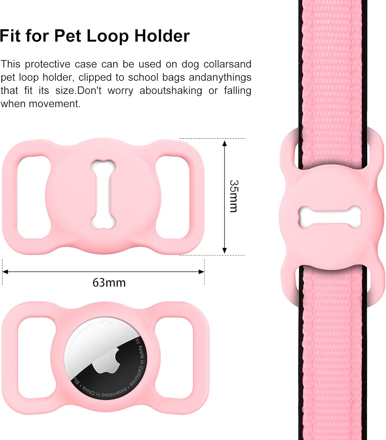 for Airtag Dog Collar Holder, Air Tag Protective Cat Airtag Dog Collar,Silicone AirTags GPS Tracking Accessories,Air Tags with Bone Pattern (1 Pack(Pink))