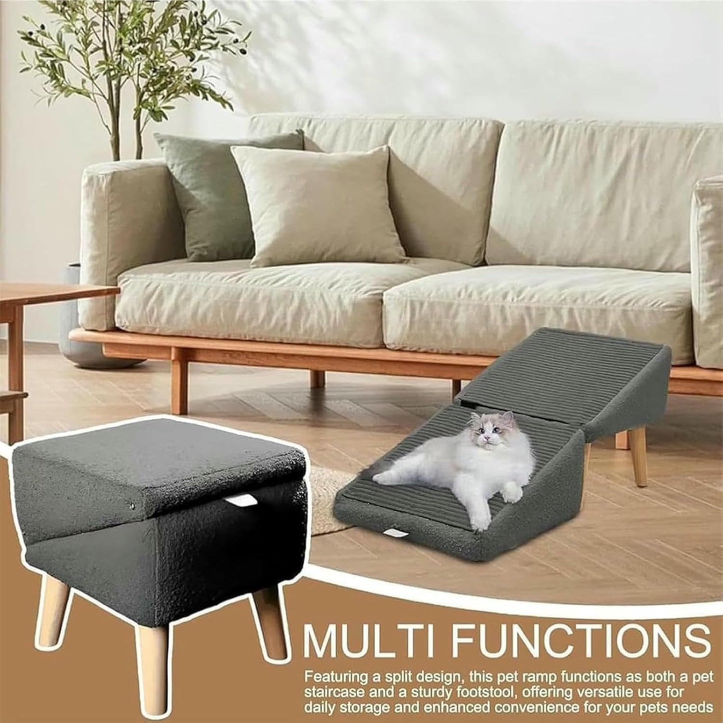 Split Ottoman Dog Ramp,Folding Dog Stairs,2 in 1 Sofa Dogs Ramp,All-in-One Lightweight Bed Dog Ramp for Large and Small Dogs,Suitable for Bed and Sofa