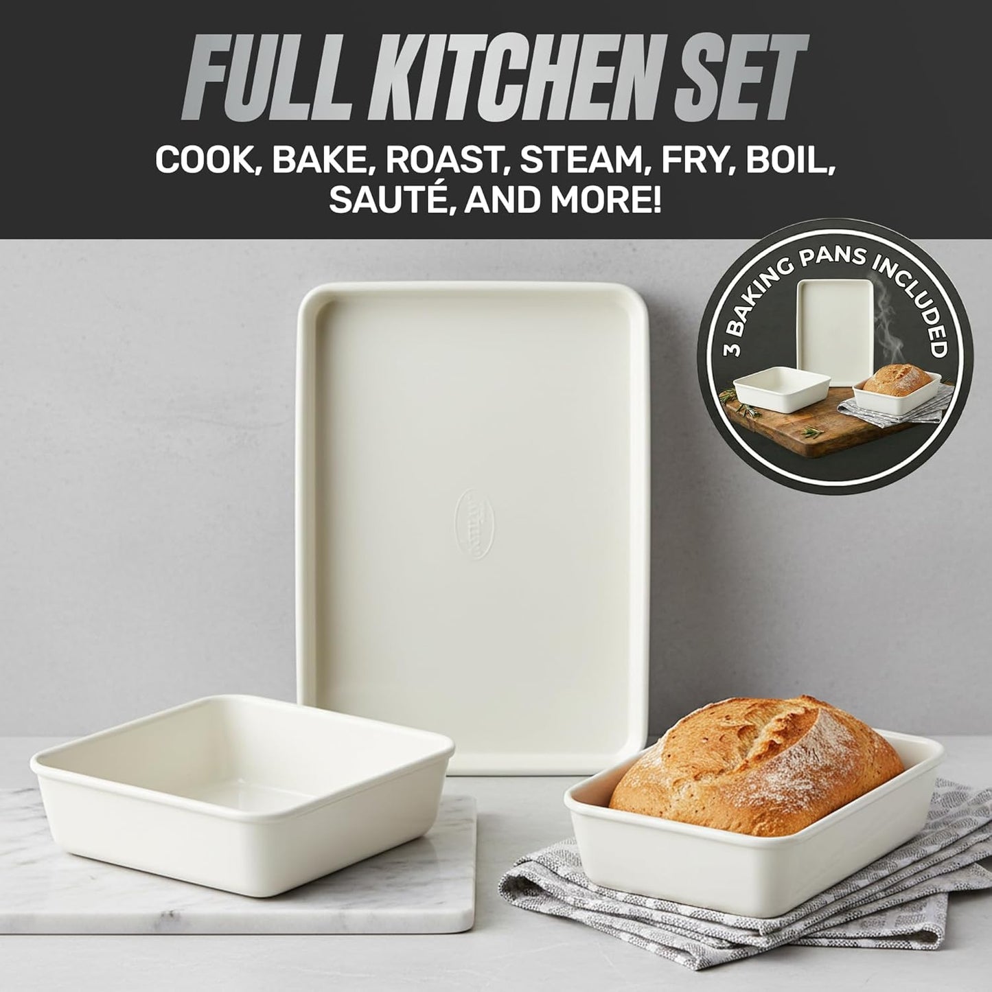 GOTHAM STEEL 20 Pc Ceramic Cookware Set Nonstick, Ceramic Pots and Pans Set Non Stick for Kitchen with Bakeware, Cooking Utensils & Steamer, Non Toxic PFOA PFOS Free, Oven & Dishwasher Safe